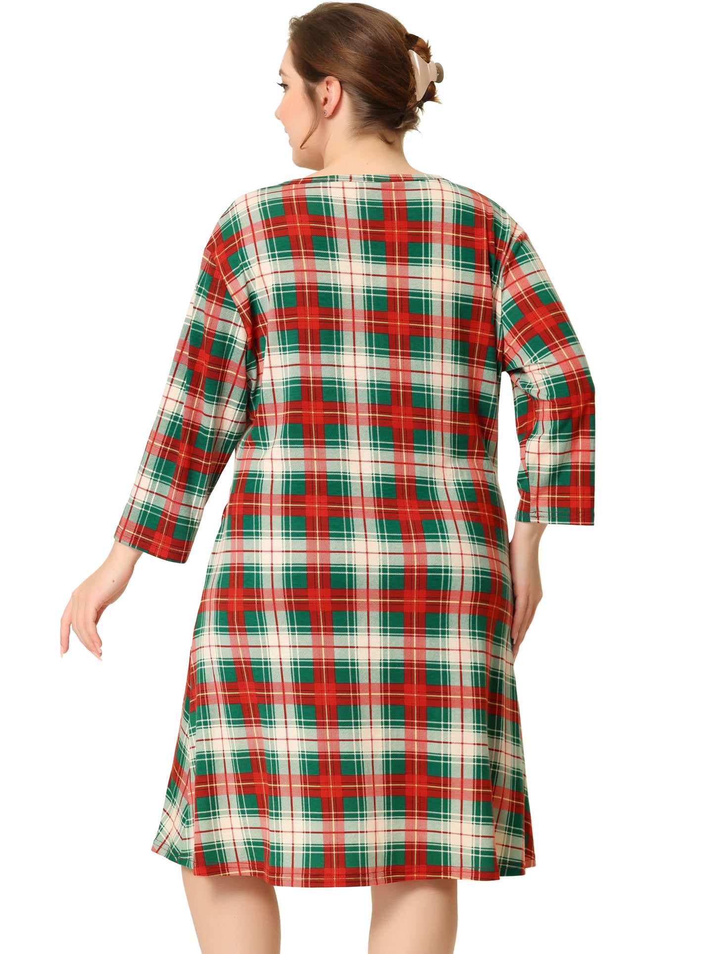 Women Plus Size Nightgown Plaid V Neck Lounge Sleep Dress Nightgowns