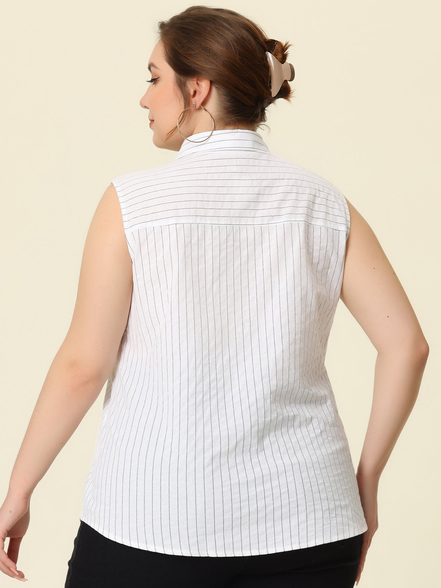 Women's Plus Size Sleeveless Top Summer Casual Office Button Down Tank Top Shirt
