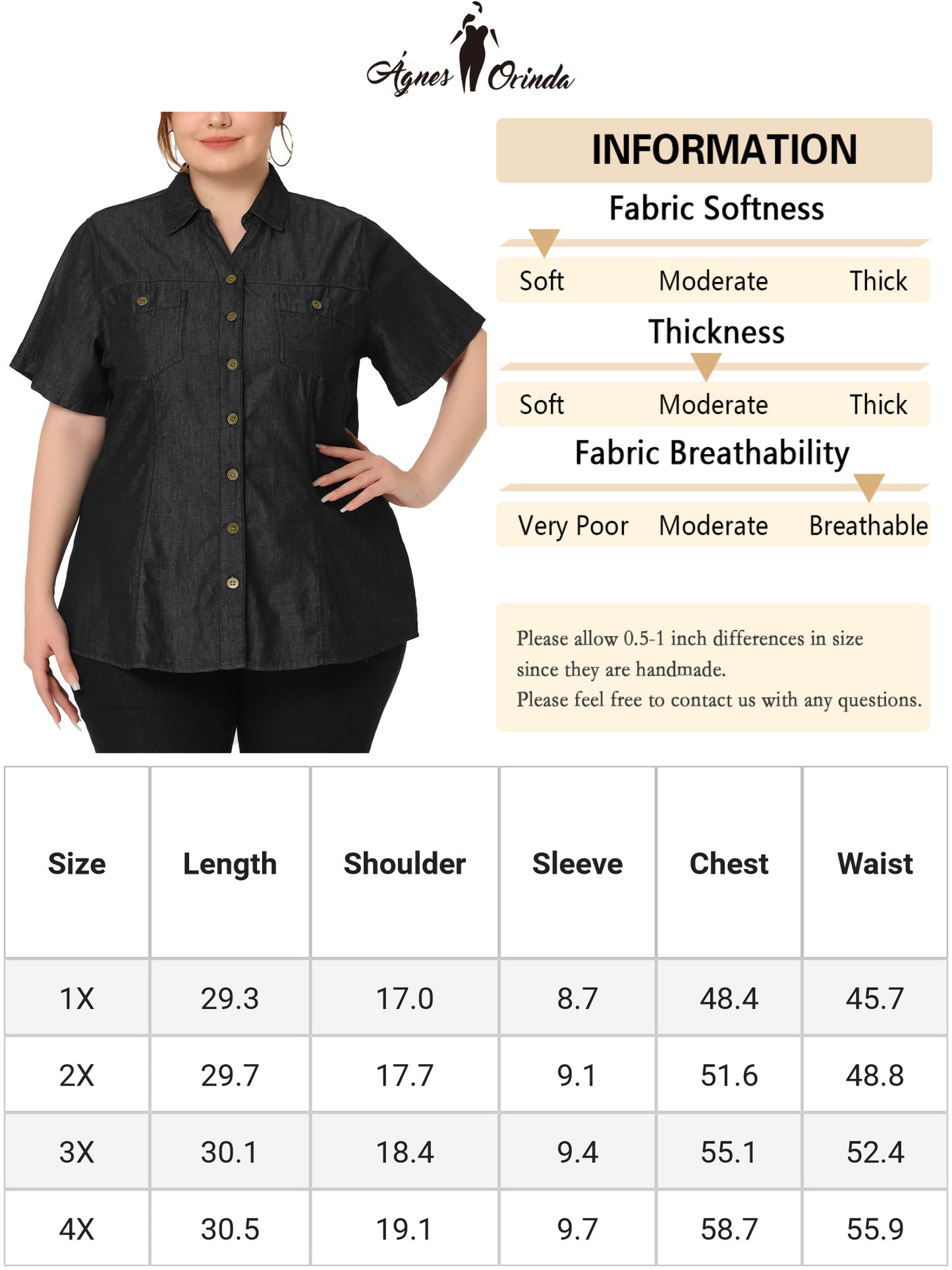 Women Plus Size Denim Shirts Short Sleeve Chambray Button Down Casual Shirt