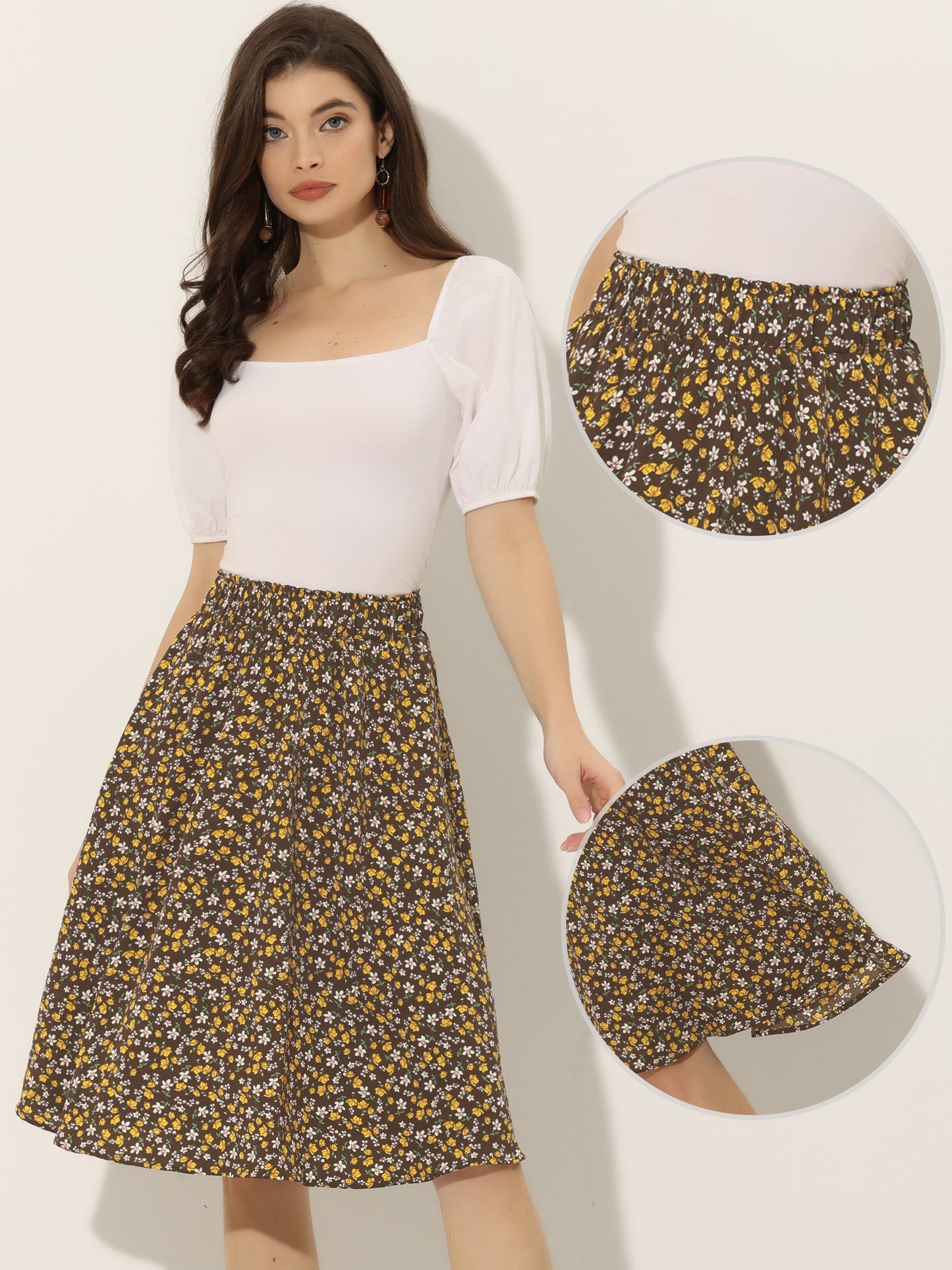 Falda floral de verano de corte A hasta la rodilla para mujer