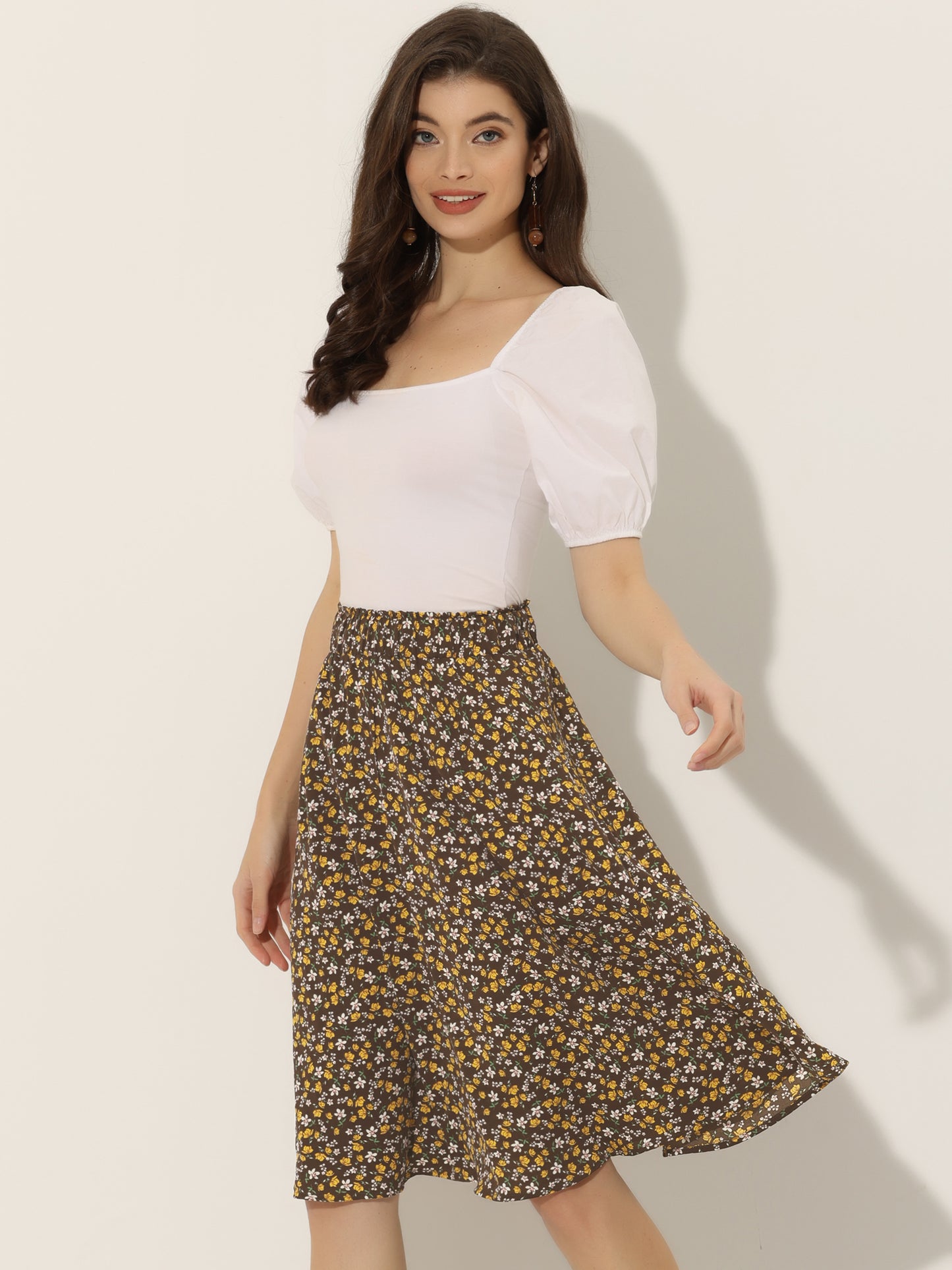 Falda floral de verano de corte A hasta la rodilla para mujer