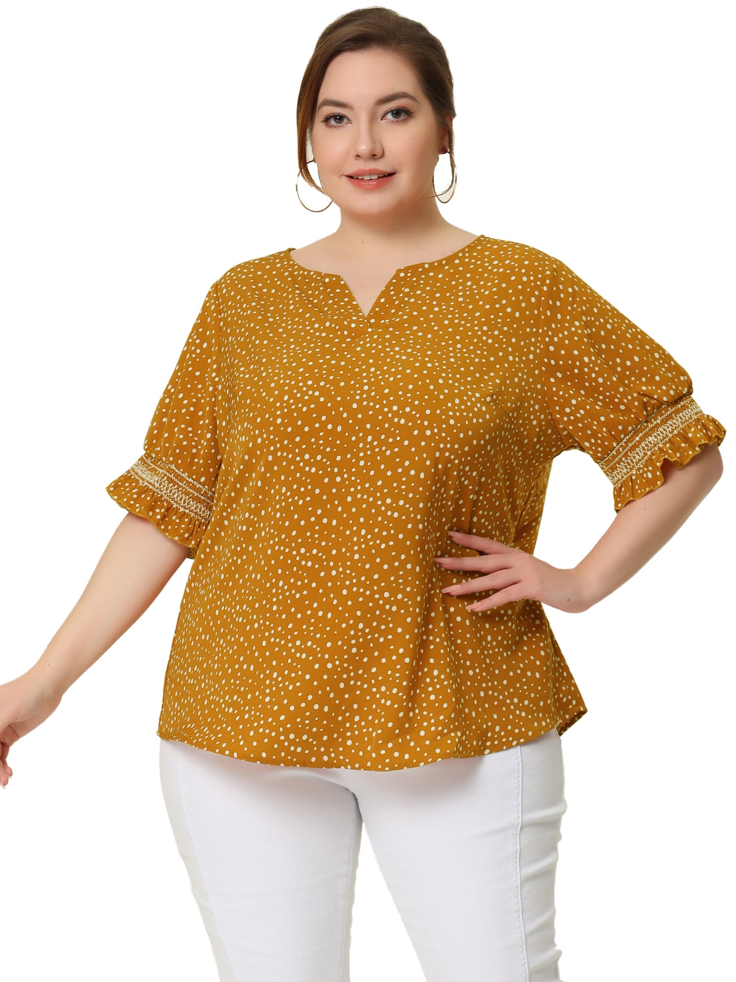 Women's Plus Size Blouse Pin Dots Smocked Floral Boho Blouse