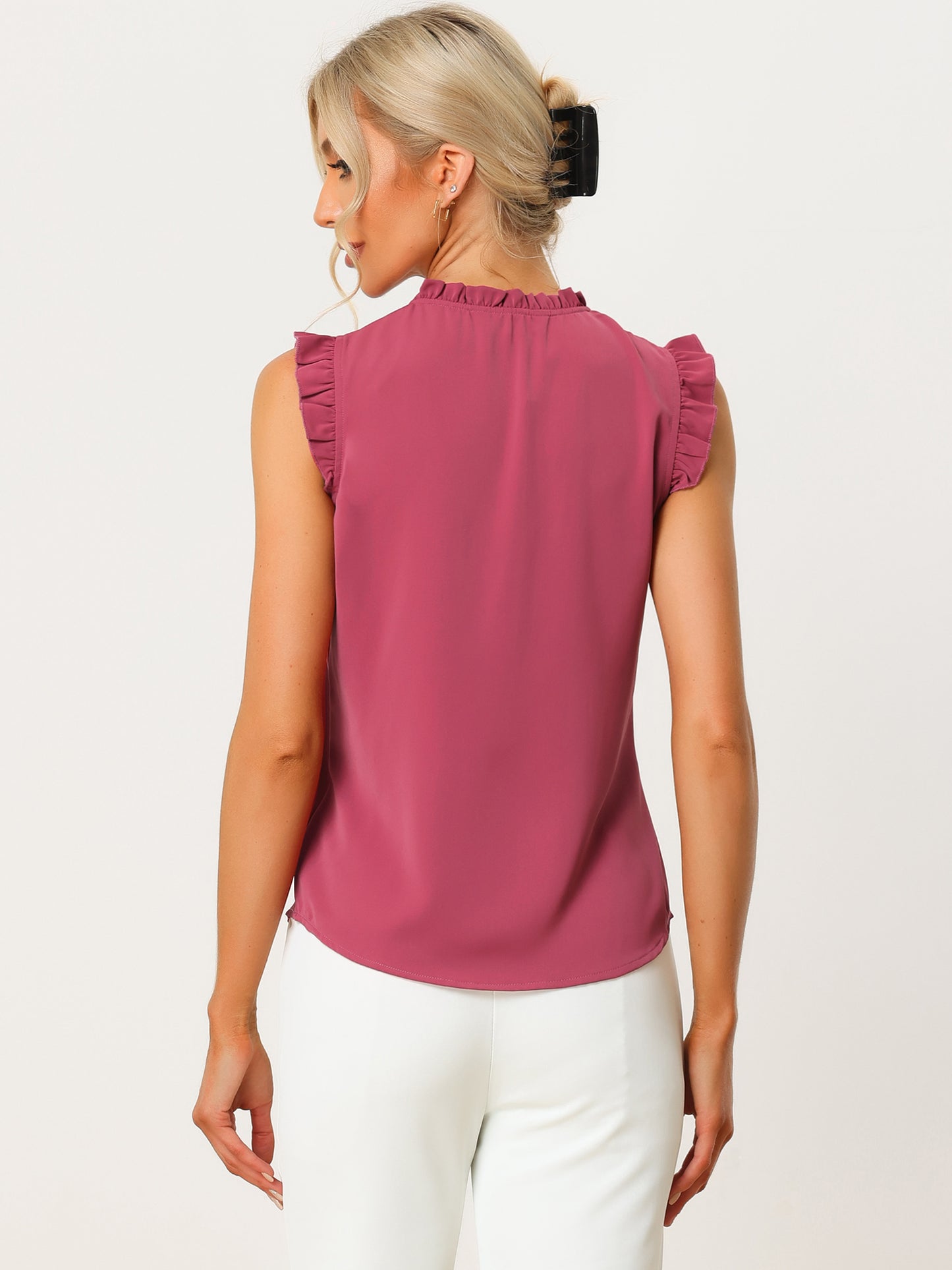 Women's Ruffled Sleeveless Blouse Work Business Top