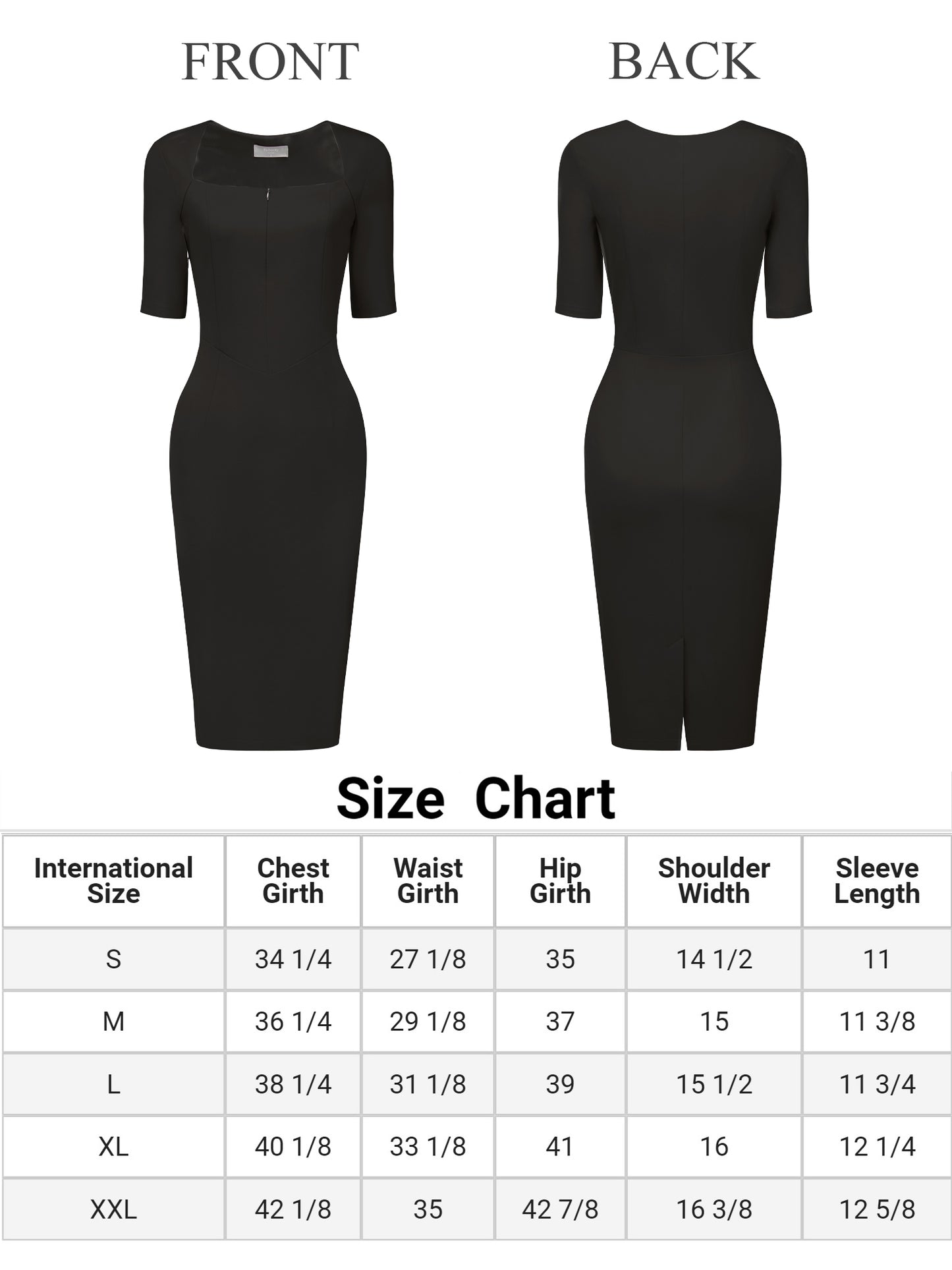 Women's Square Neck Pancil Dress Zip Up Front Elegant Bodycon Sheath Dresses