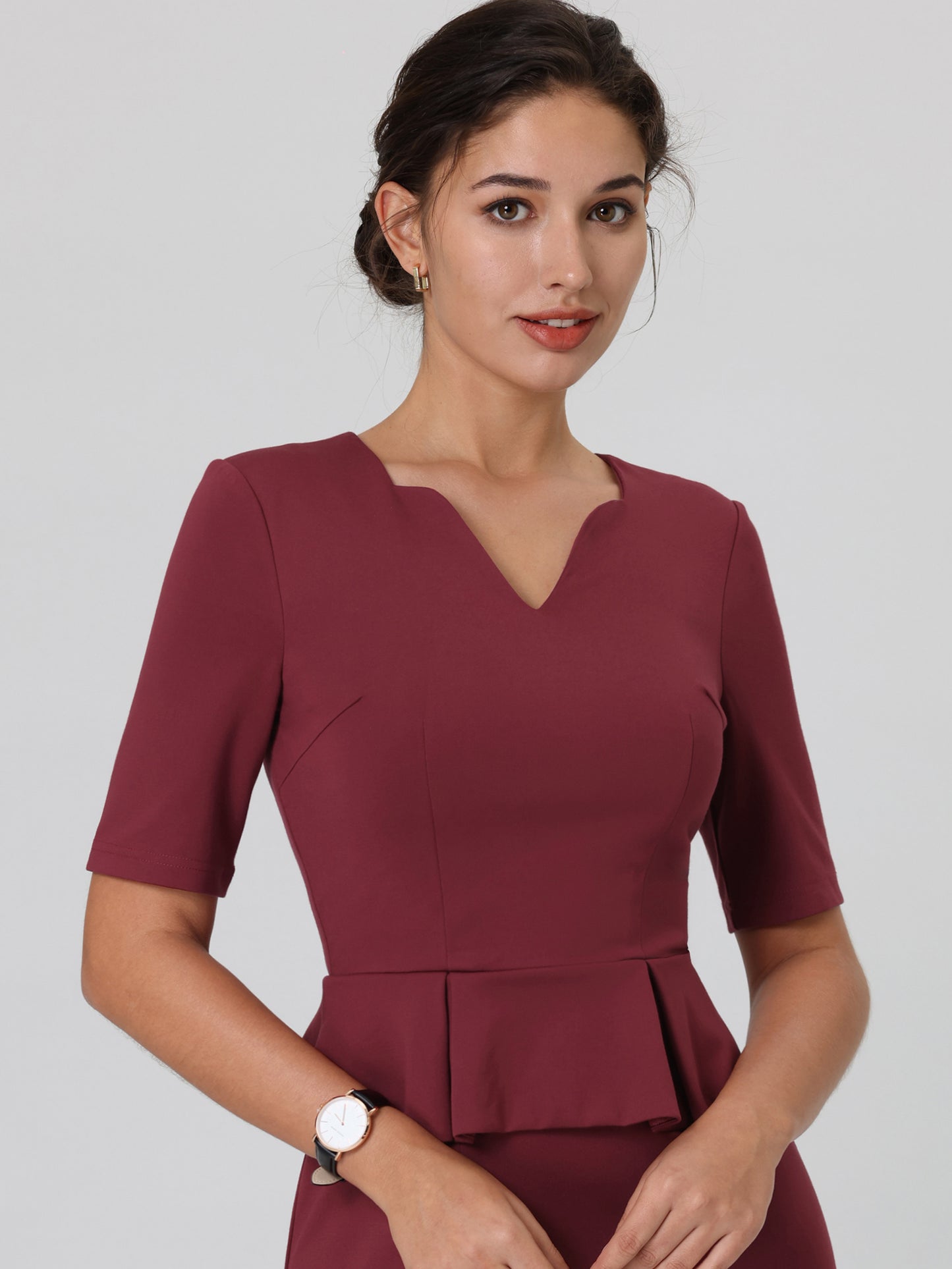 Women's Sheath Dress V Neck Short Sleeve Work Peplum Dresses