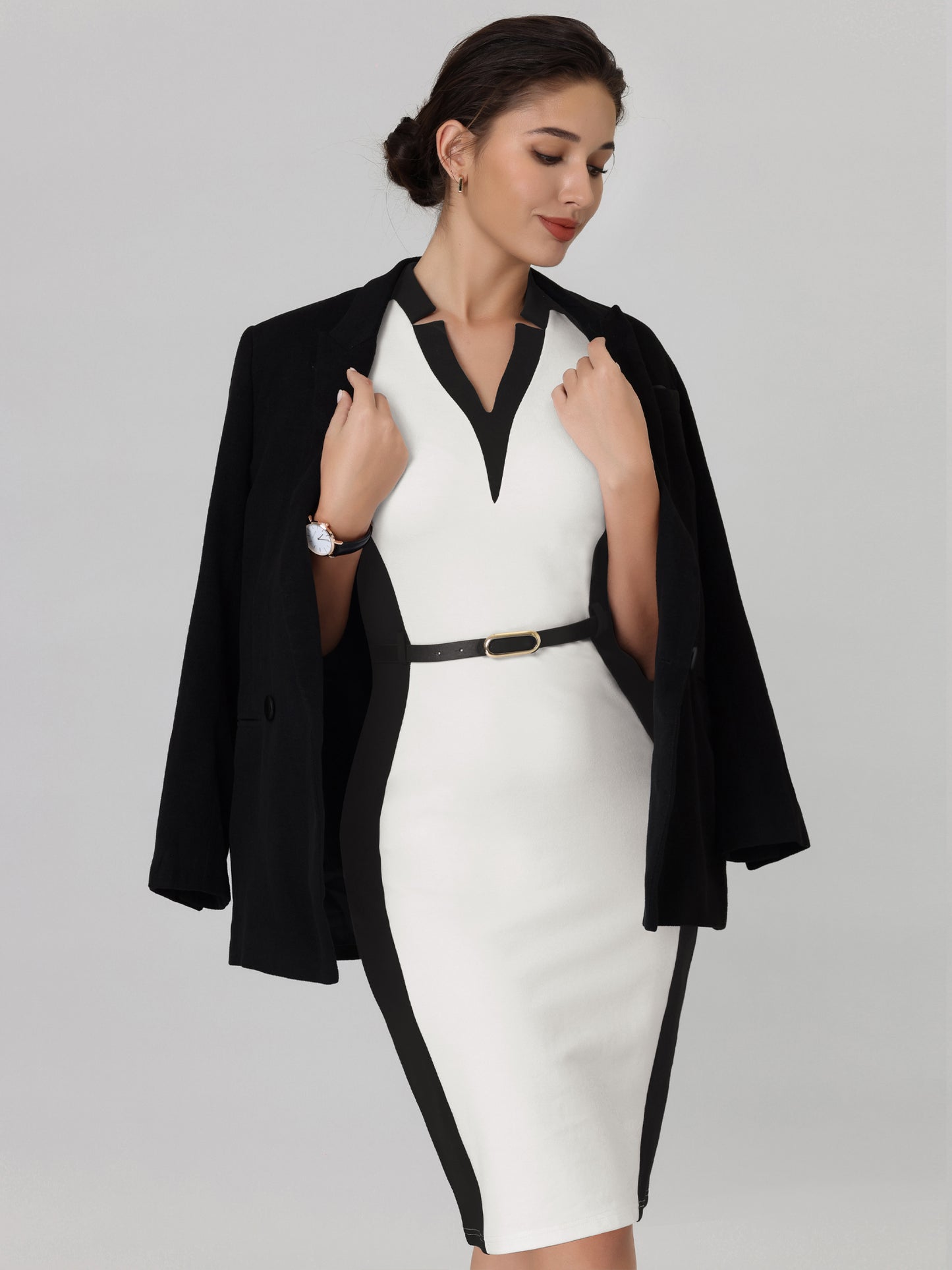 Women's Sheath Dress Office Contrast Color Business Dresses