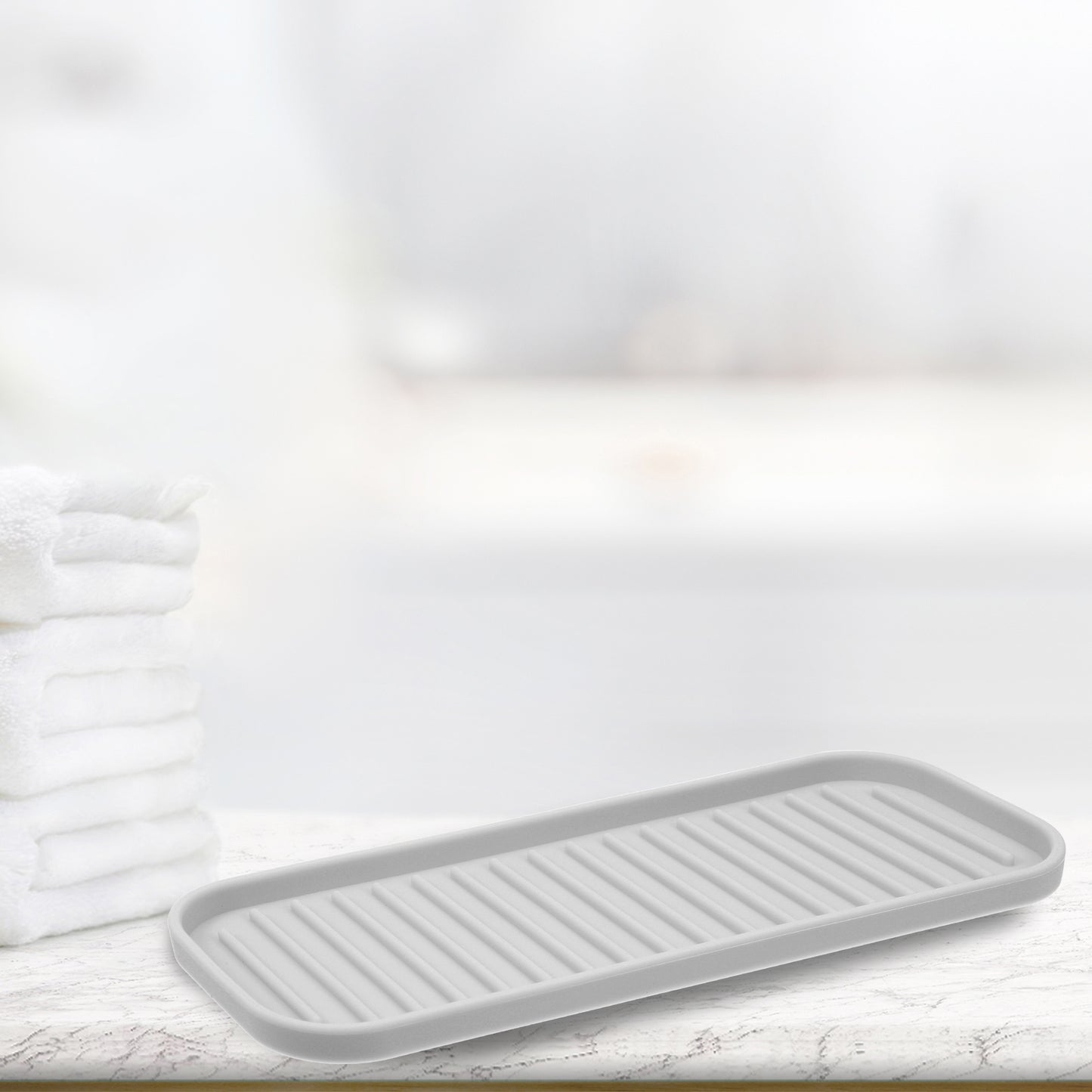 Silicone Soap Dish, Keep Soap Dry for Home Bathroom Kitchen, 23x9cm Light Gray