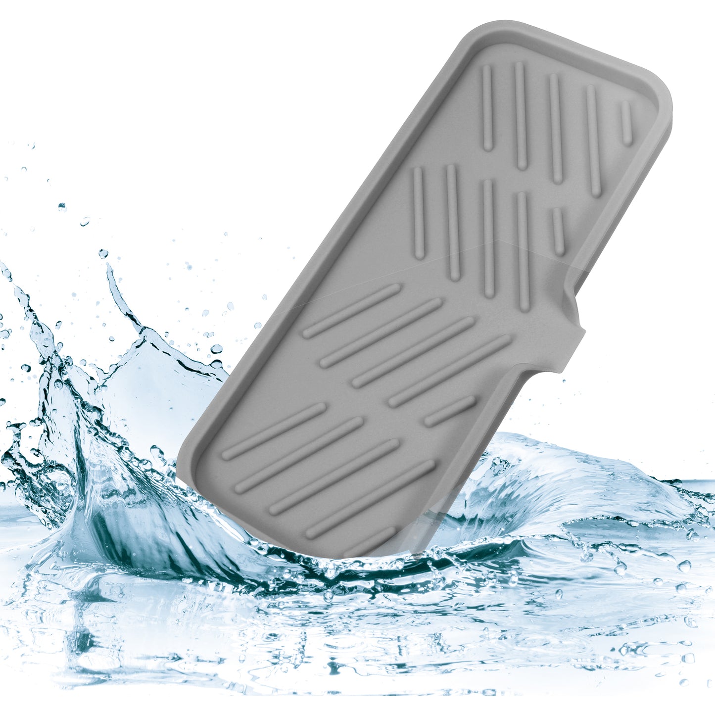 Jabonera de silicona escurridora para baño y cocina, 23 x 10 cm, gris oscuro