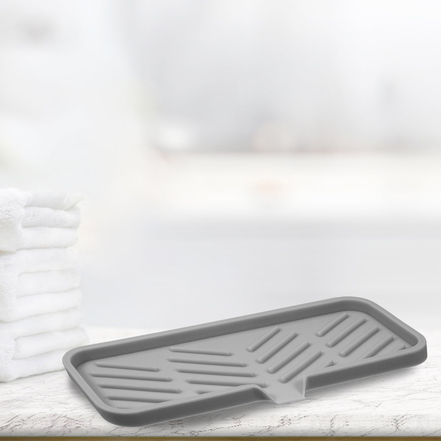 Jabonera de silicona escurridora para baño y cocina, 23 x 10 cm, gris oscuro