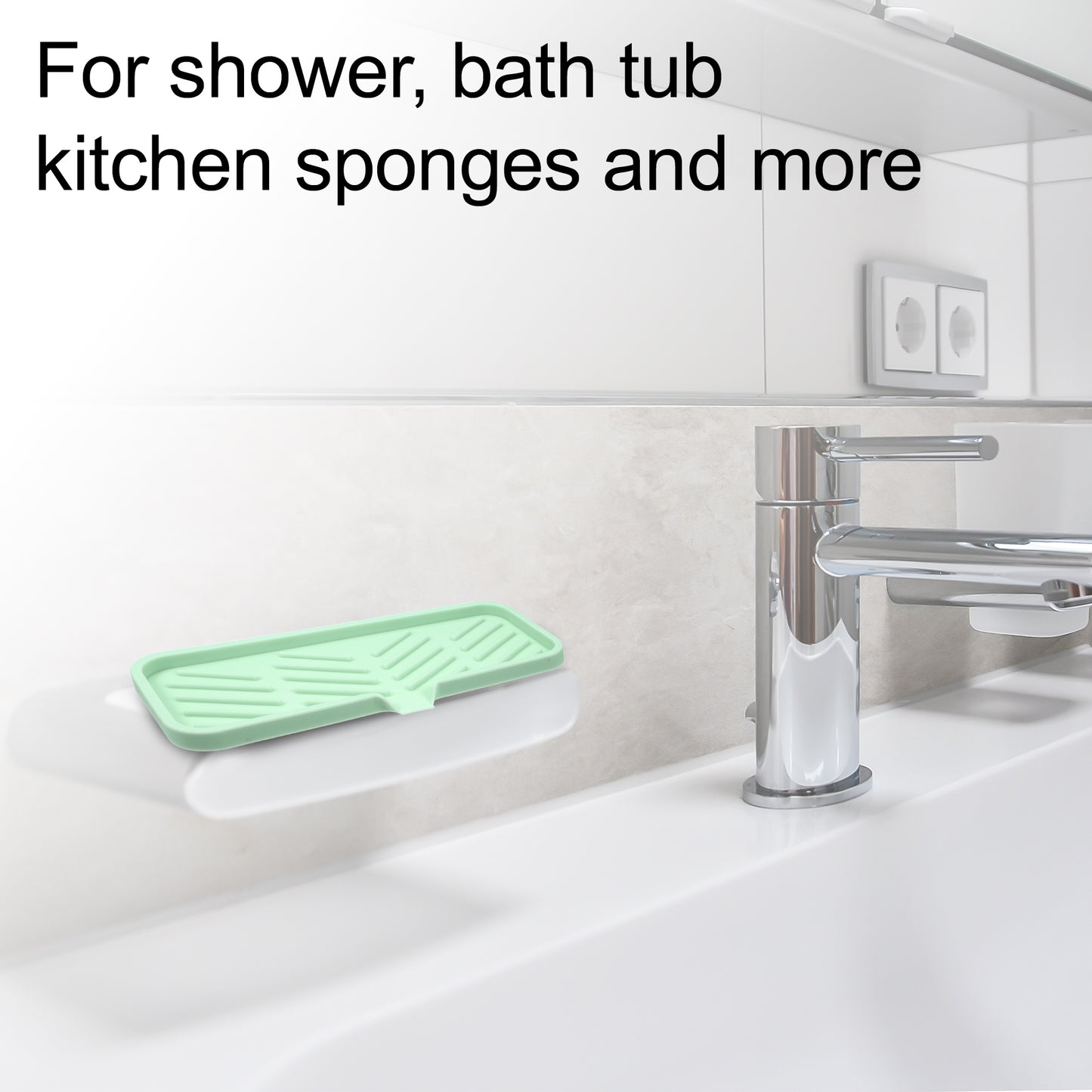 Jabonera de silicona escurridora para baño y cocina, 23 x 10 cm, color verde claro