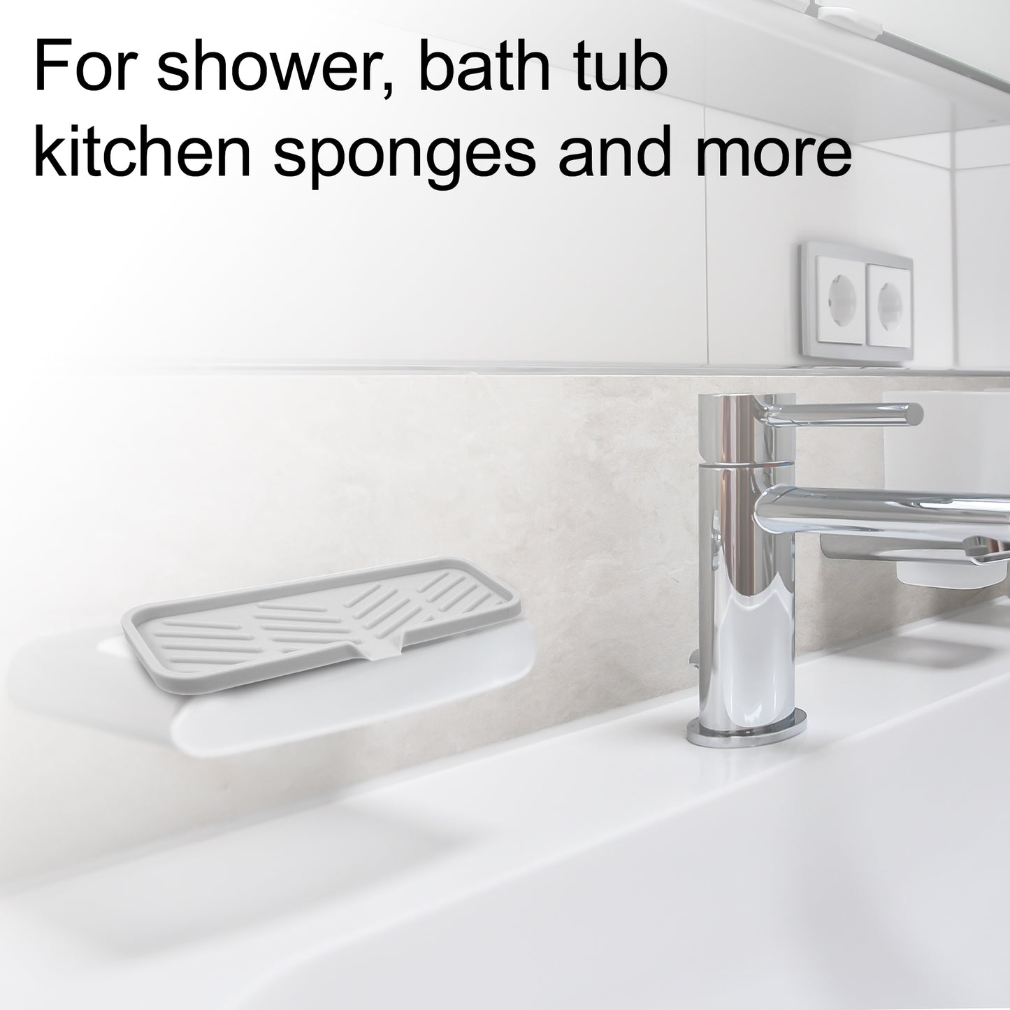 Draining Silicone Soap Dish for Home Bathroom Kitchen, 23x10cm Light Gray