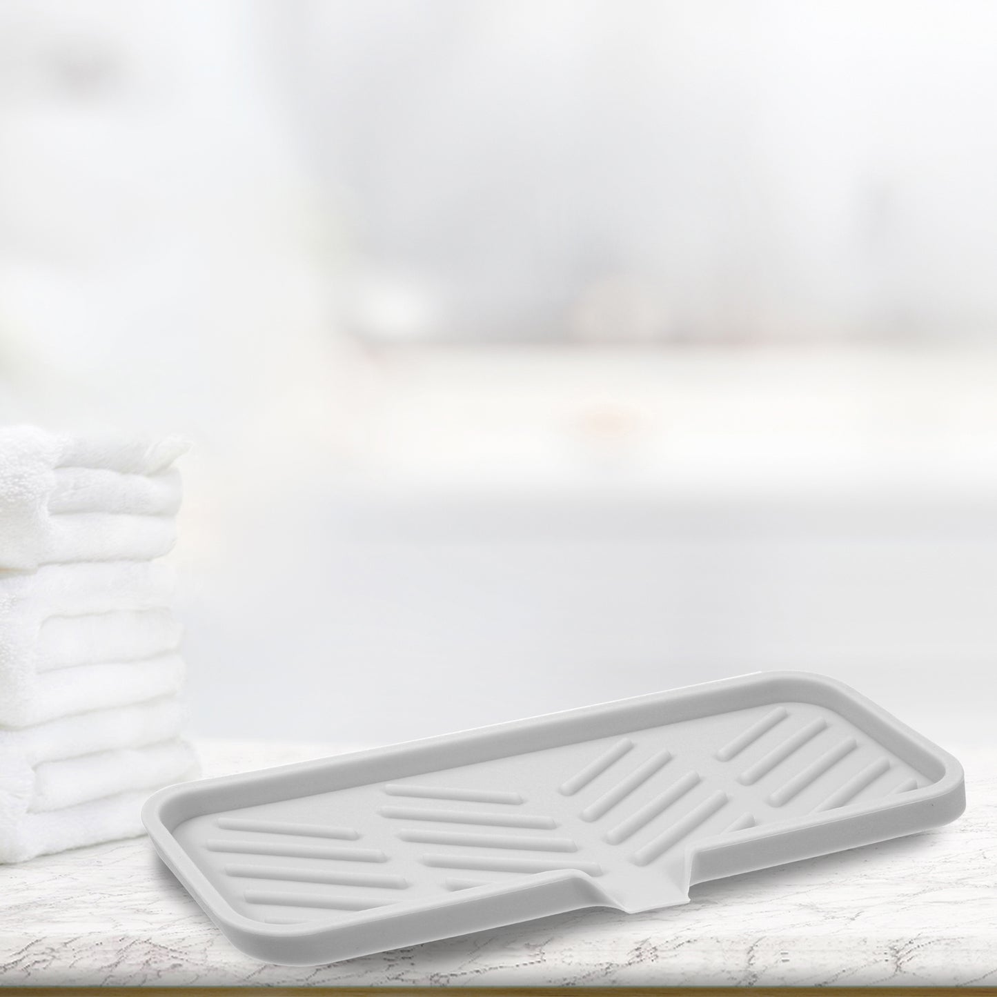 Draining Silicone Soap Dish for Home Bathroom Kitchen, 23x10cm Light Gray