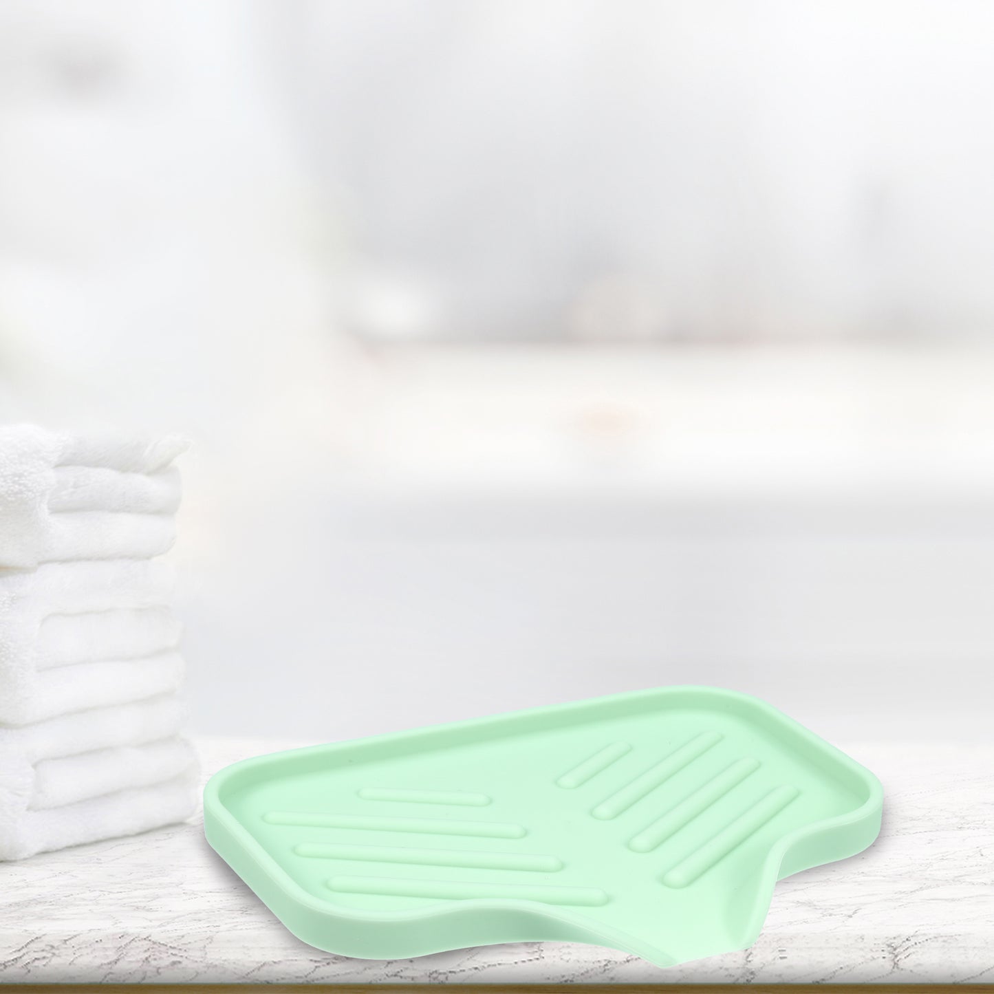 Draining Silicone Soap Dish for Home Bathroom Kitchen, 13.5x10.5cm Light Green
