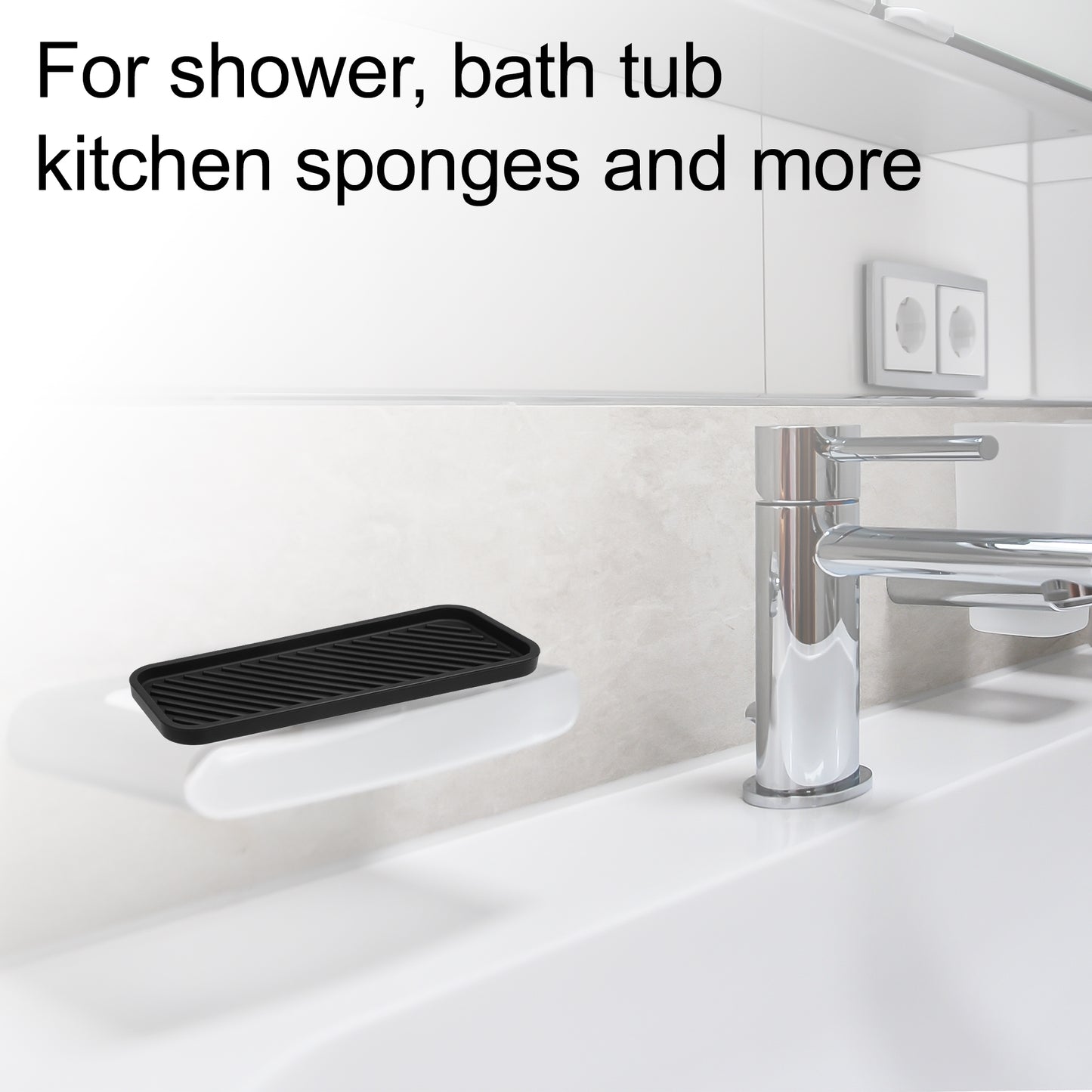 Jabonera rectangular de silicona para baño y cocina, 22,8 x 9 cm, color negro