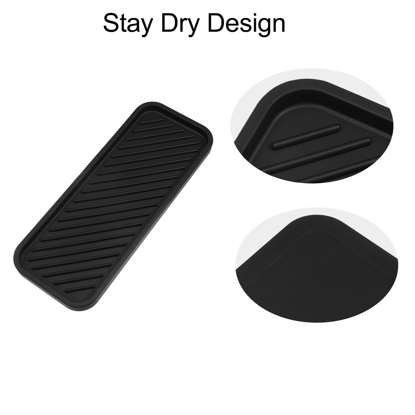 Jabonera rectangular de silicona para baño y cocina, 22,8 x 9 cm, color negro