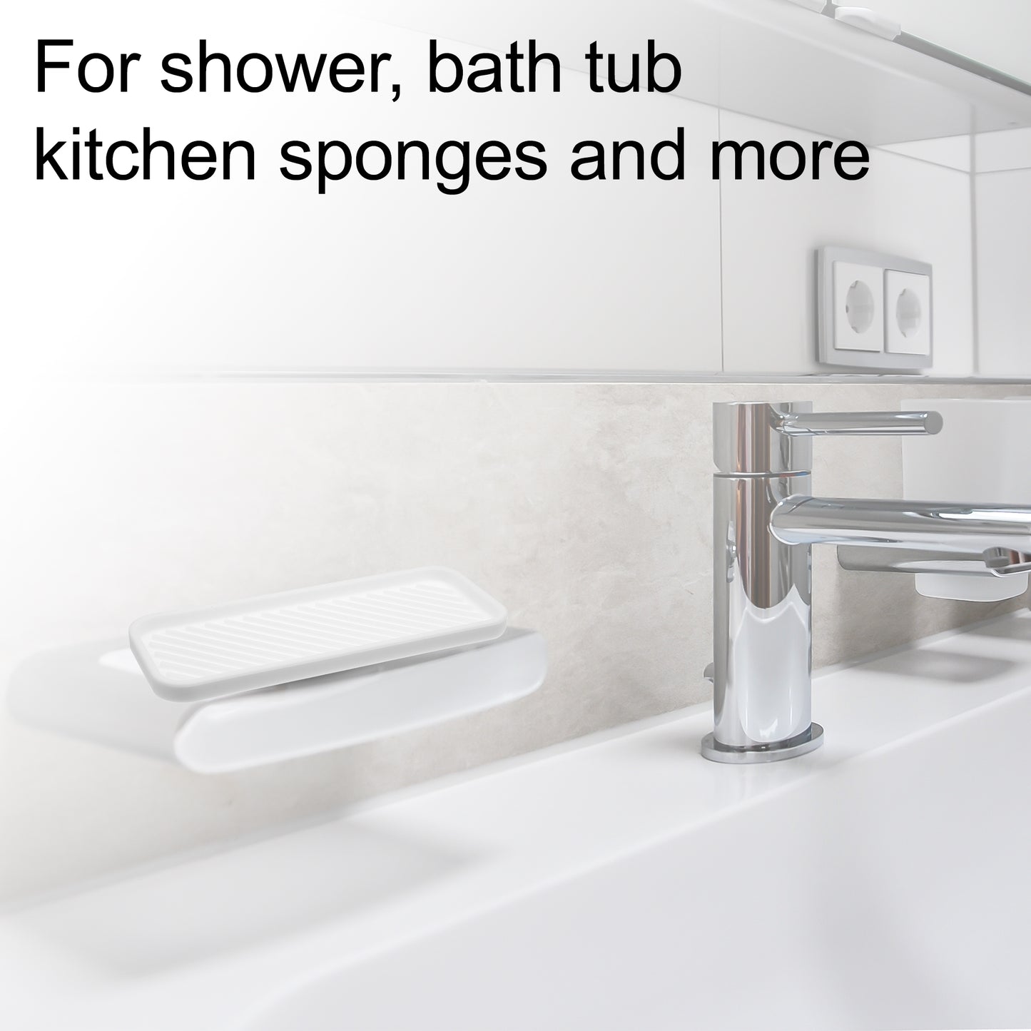Rectangular Silicone Soap Dish for Bathroom Kitchen, 22.8x9cm White