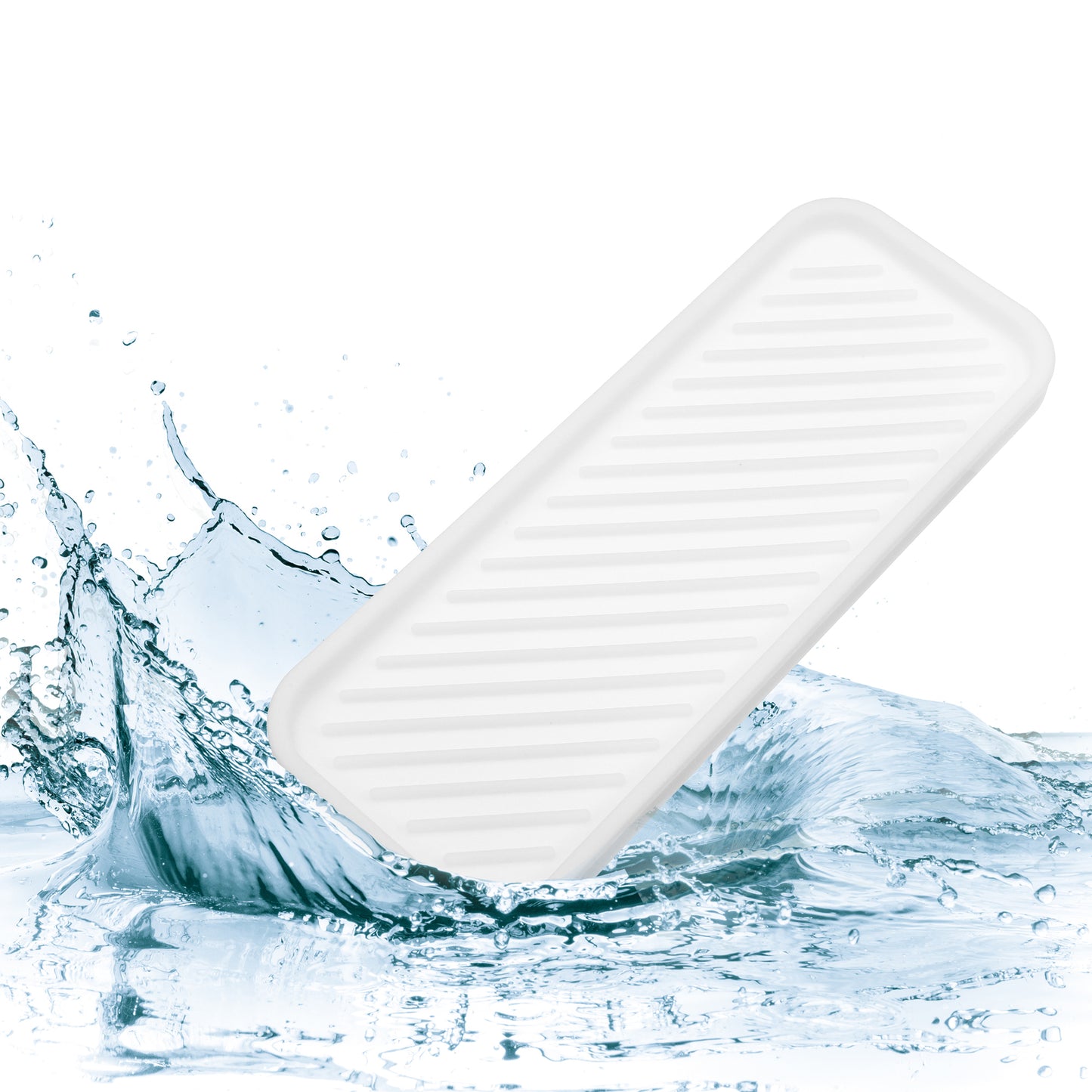 Rectangular Silicone Soap Dish for Bathroom Kitchen, 22.8x9cm White