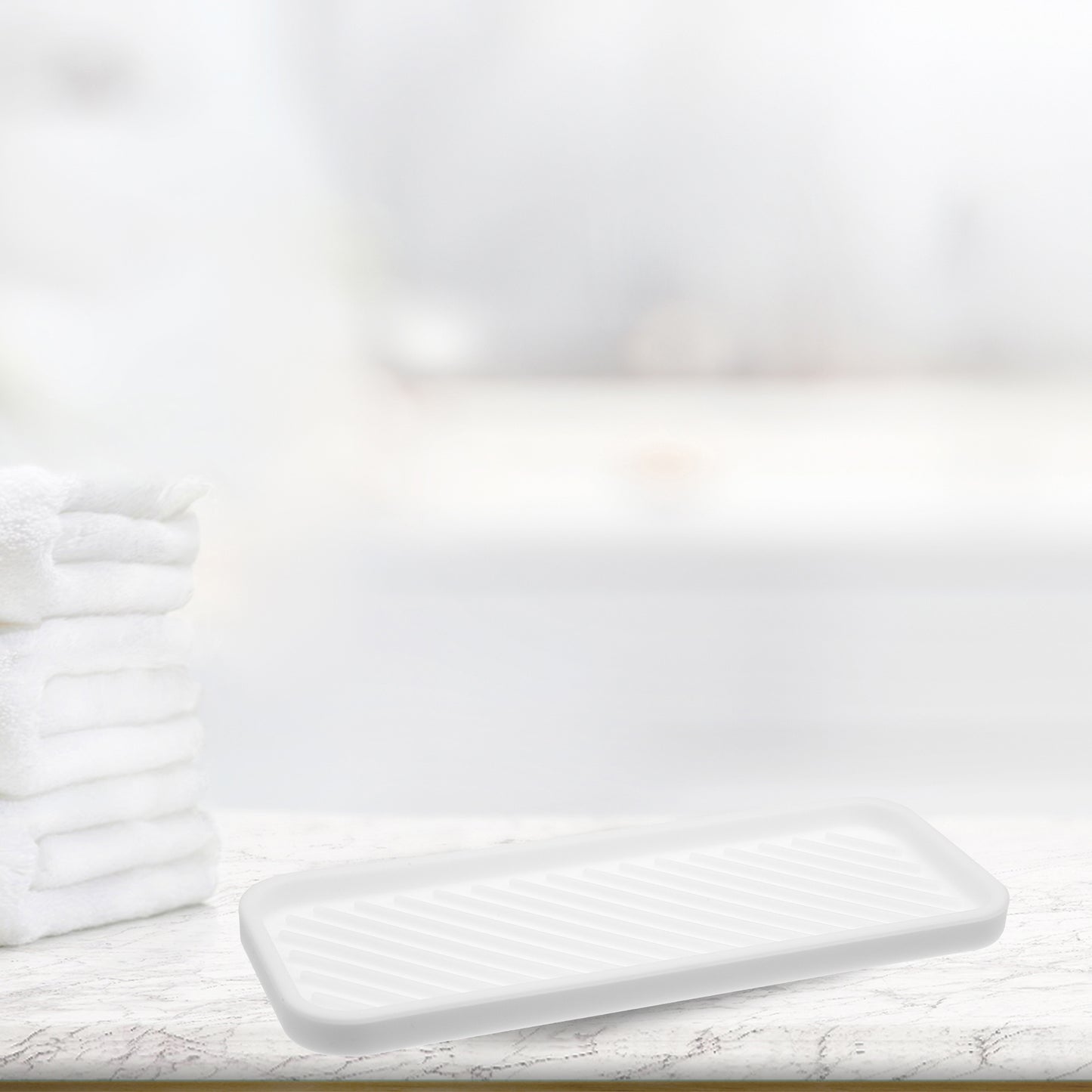 Rectangular Silicone Soap Dish for Bathroom Kitchen, 22.8x9cm White