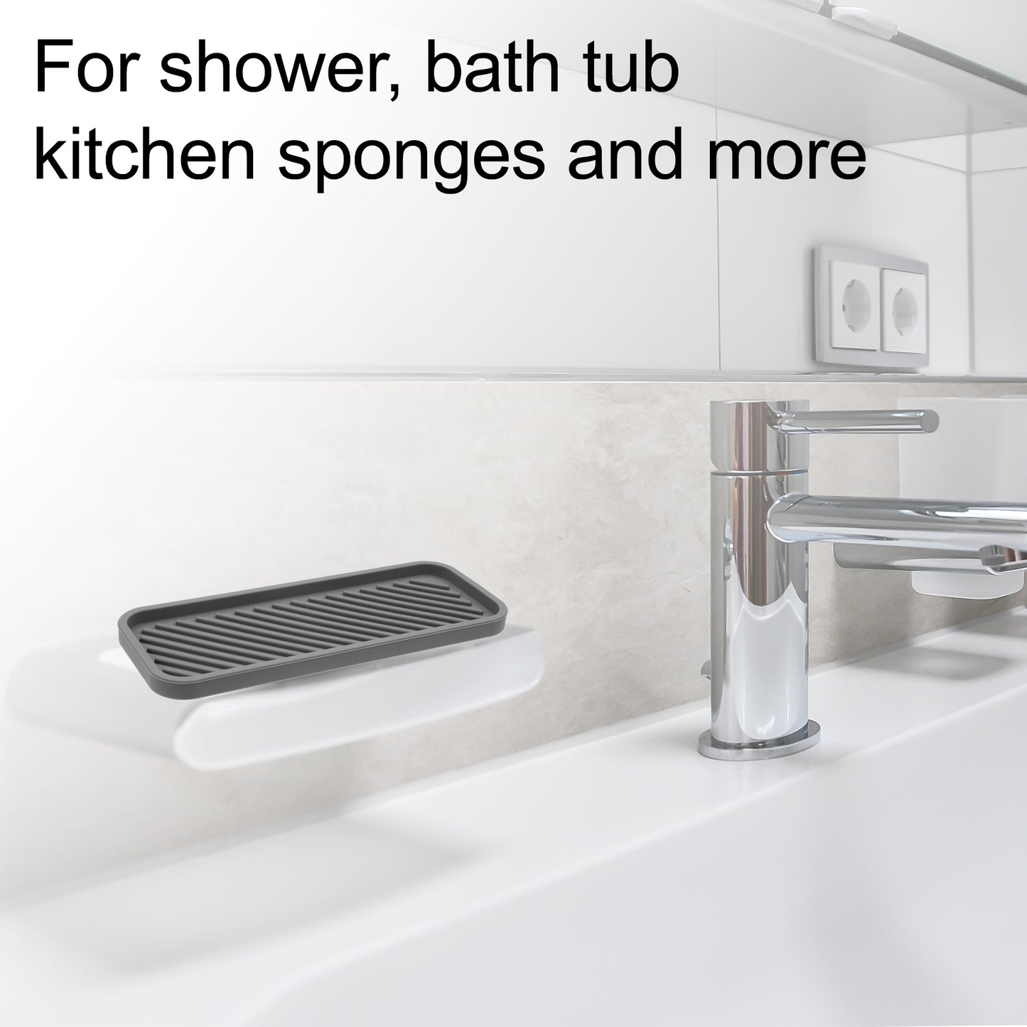 Rectangular Silicone Soap Dish for Bathroom Kitchen, 22.8x9cm Gray