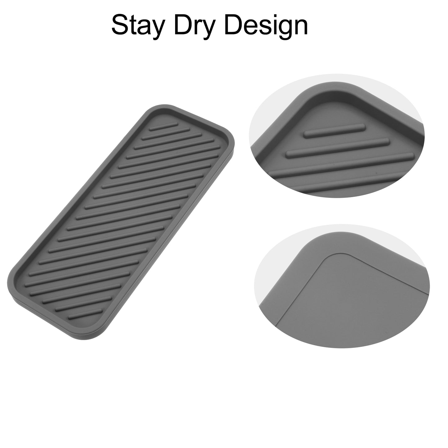 Rectangular Silicone Soap Dish for Bathroom Kitchen, 22.8x9cm Gray