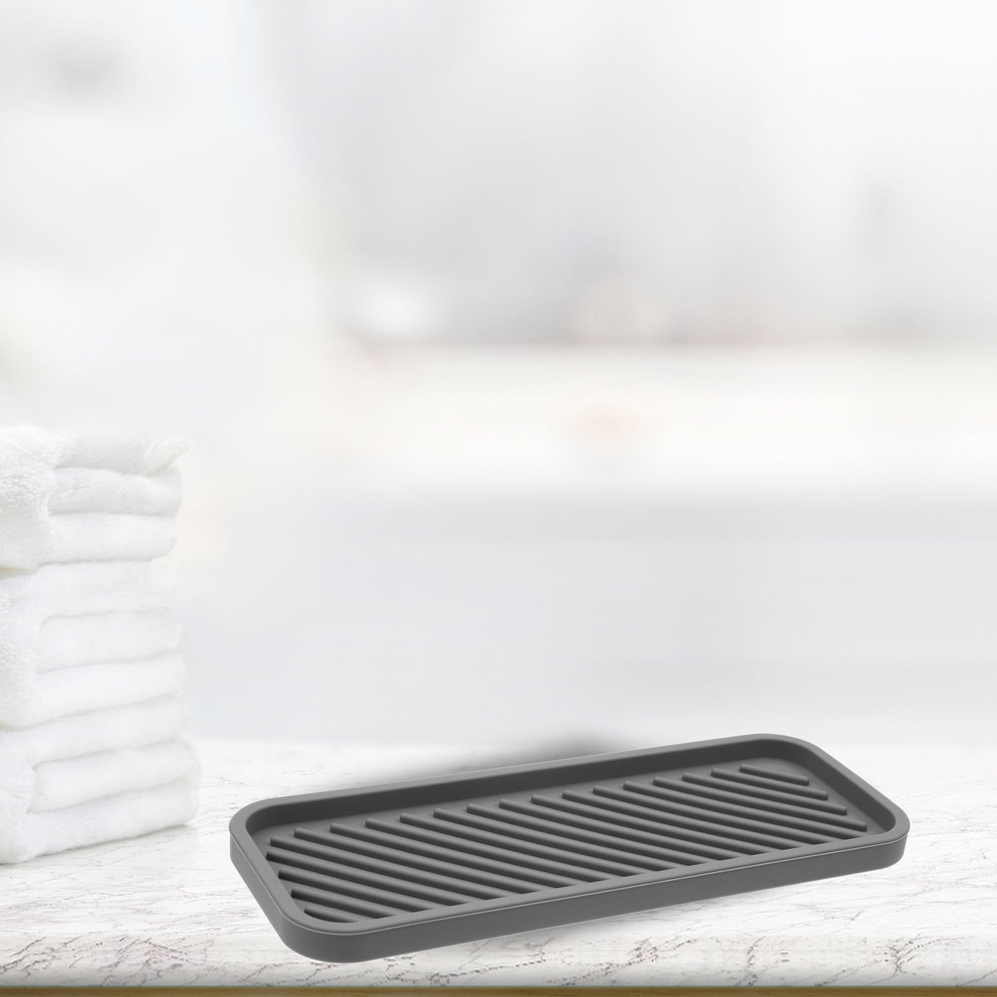 Rectangular Silicone Soap Dish for Bathroom Kitchen, 22.8x9cm Gray