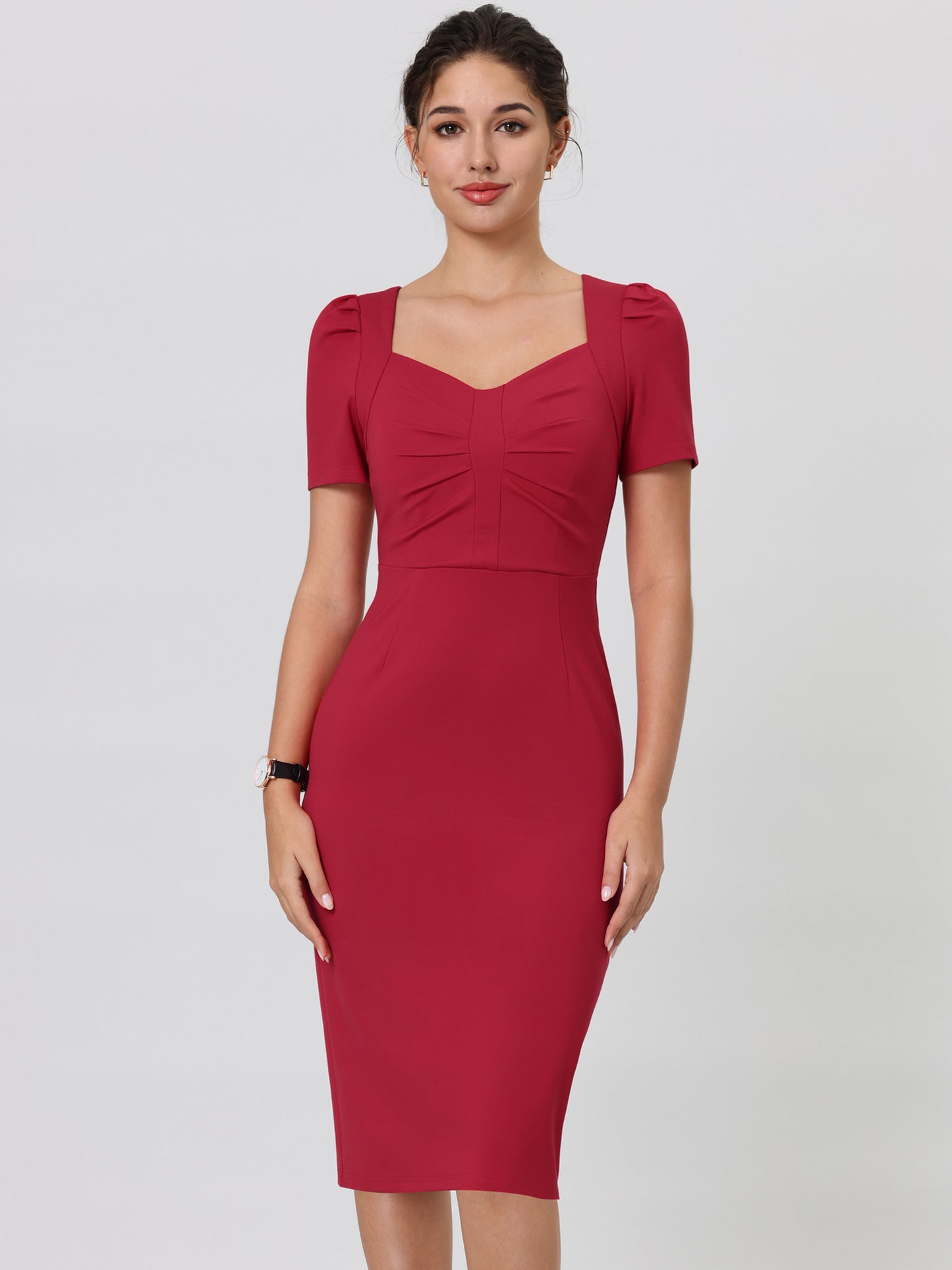 Women's Sheath Dress Sweetheart Neck Puff Short Sleeve Vintage Pencil Dress