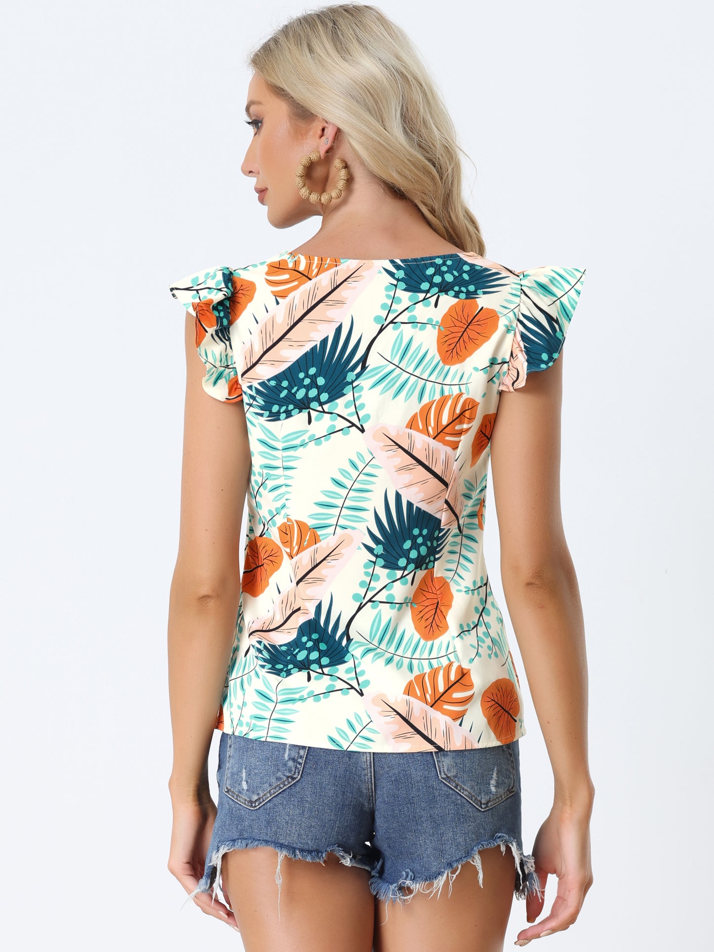 Women's Tropical Tank Top Floral Print Square Neck Summer Beach Vest Top