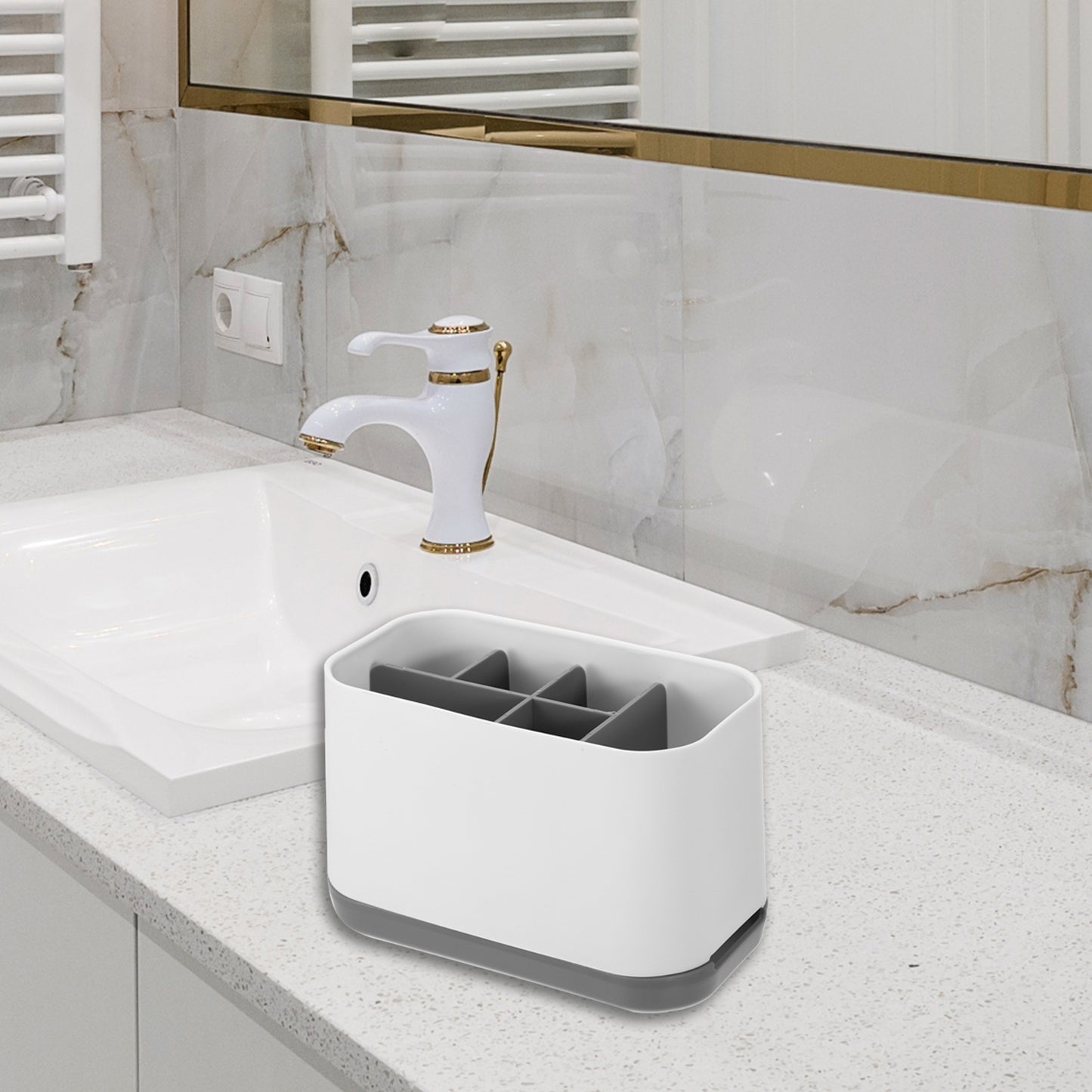 1 Pc Removable Toothbrush Holder, Toothbrush Organizer for Bathroom Gray White