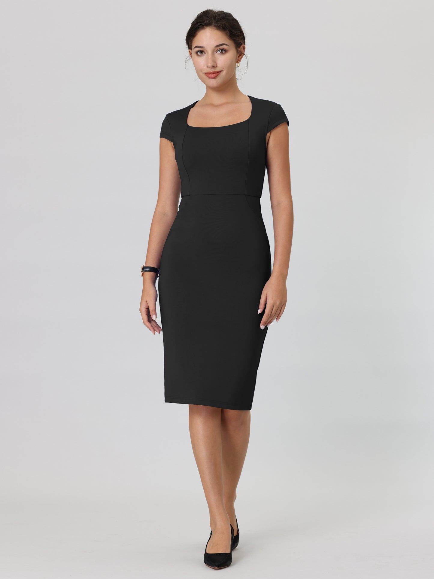 Women's Bodycon Pencil Dress Cap Sleeve Formal Work Knee Length Sheath Dresses