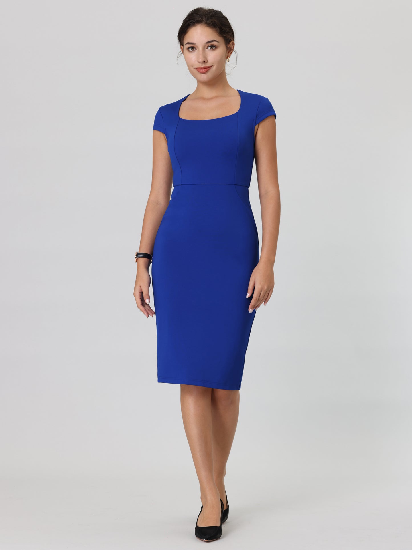 Women's Bodycon Pencil Dress Cap Sleeve Formal Work Knee Length Sheath Dresses