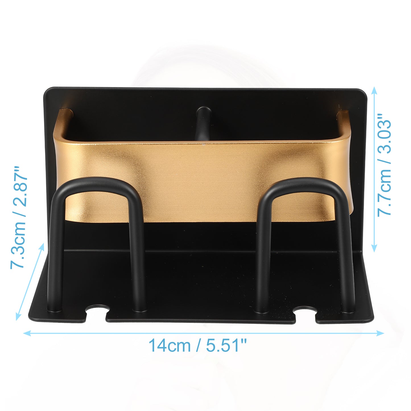 Portacepillos de dientes y pasta de dientes de pared para baño, 14 x 7 x 7,6 cm, tono negro y dorado