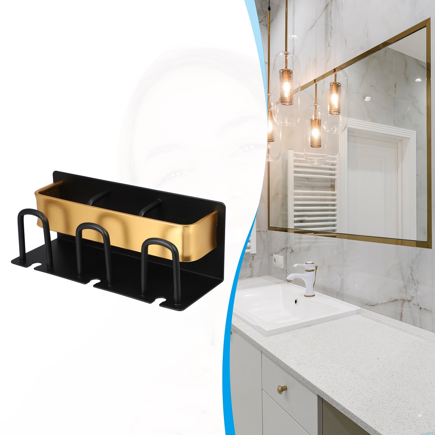 Wall Mounted Toothbrush Toothpaste Holders for Bathroom, 7.87"x2.87"x3.03" Black Gold Tone