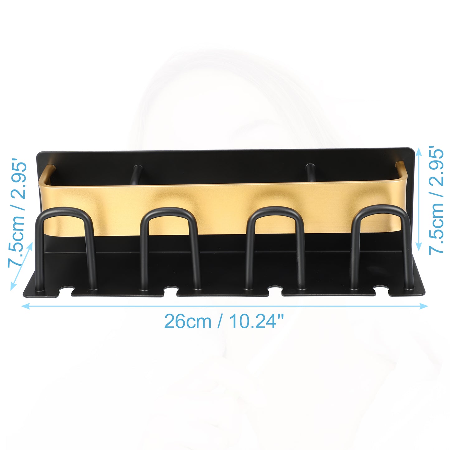 Portacepillos de dientes y pasta de dientes de pared para baño, 26,5 x 7,5 x 7,5 cm, tono negro y dorado