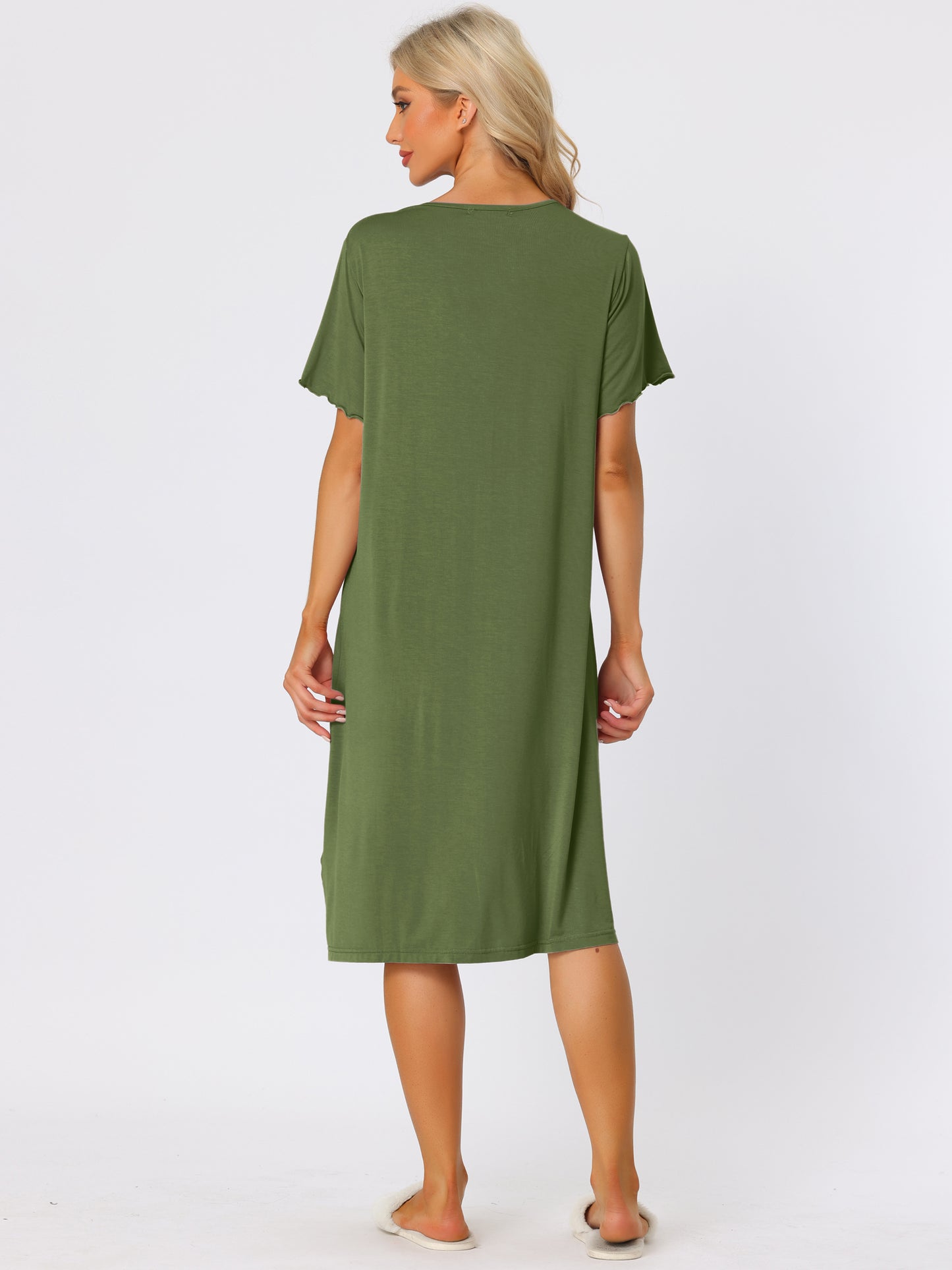 Camisón de manga corta con botones para mujer, vestido de pijama
