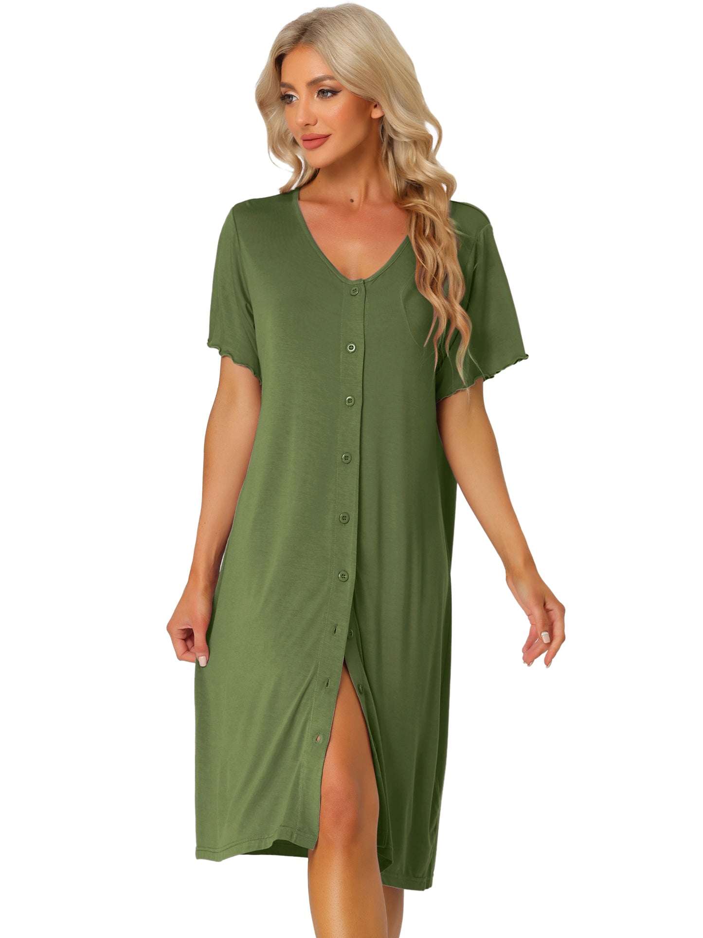 Camisón de manga corta con botones para mujer, vestido de pijama