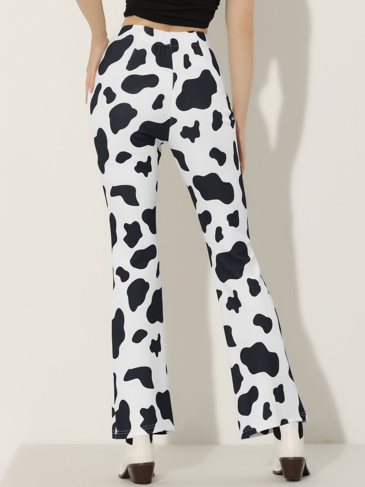 Women's Bell Bottom Long Trouser High Waist Flare Cow Print Pants