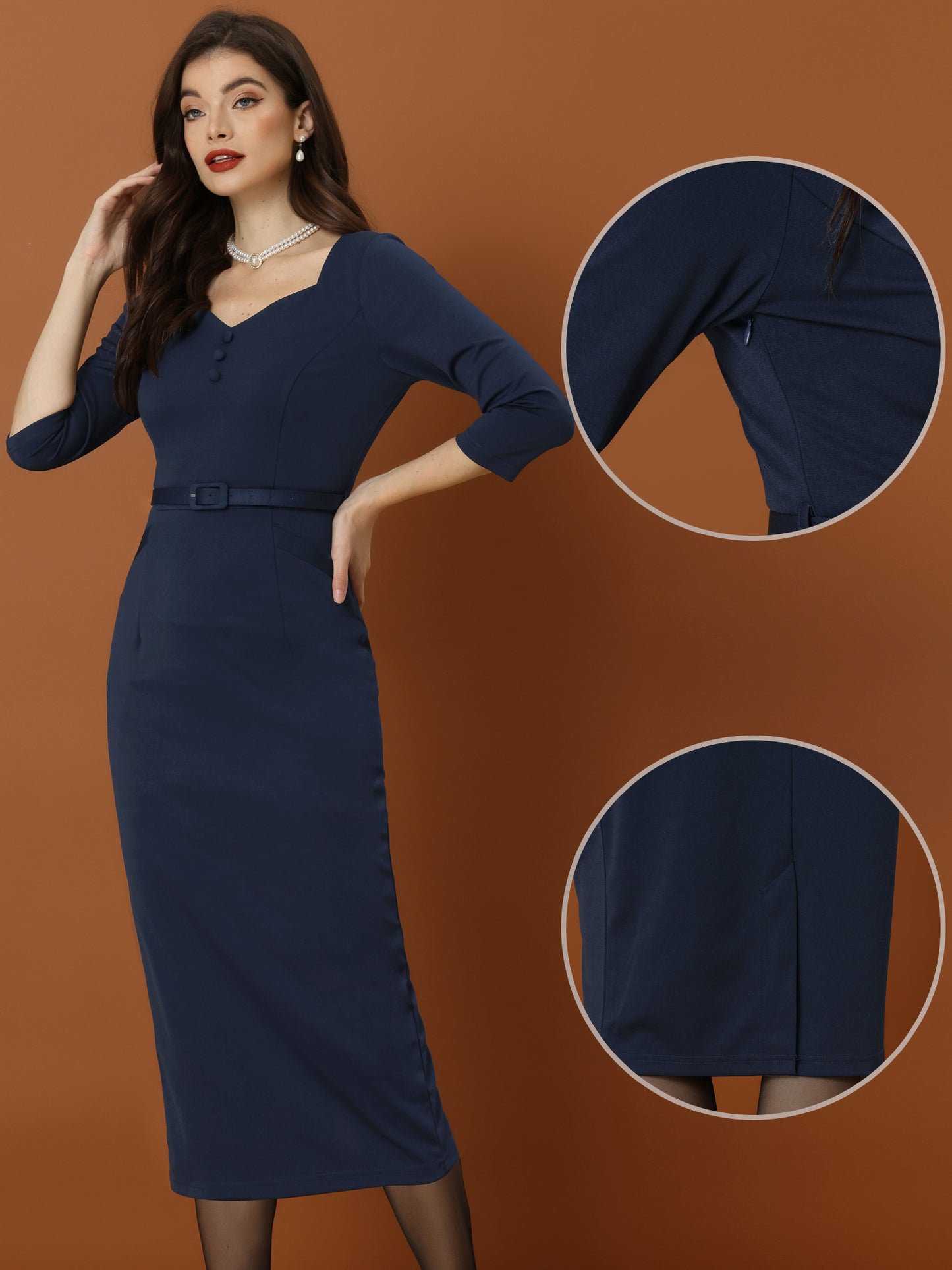Women's Work Dress Elegant Square Neck Midi Bodycon Pencil Dresses