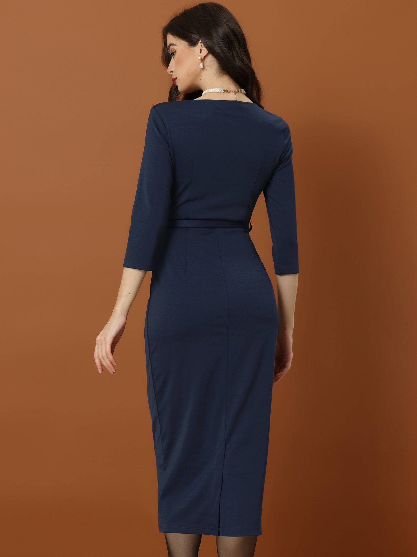 Women's Work Dress Elegant Square Neck Midi Bodycon Pencil Dresses