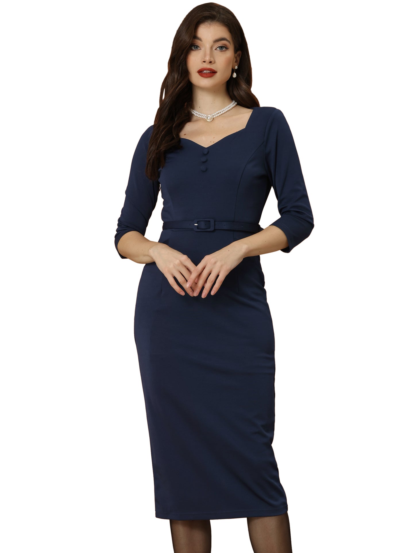 Women's Work Dress Elegant Square Neck Midi Bodycon Pencil Dresses