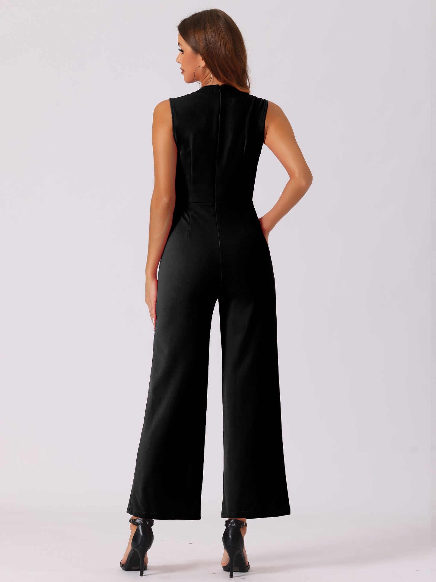 Women's Elegant Jumpsuit V Neck Wrap Front High Waist Wide Leg Long Pants Jumpsuits