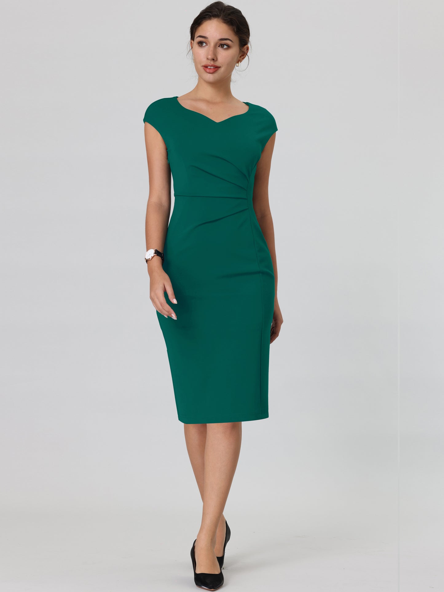 Women's Pencil Dress Pleated Side Business Sweetheart Neck Sheath Dress