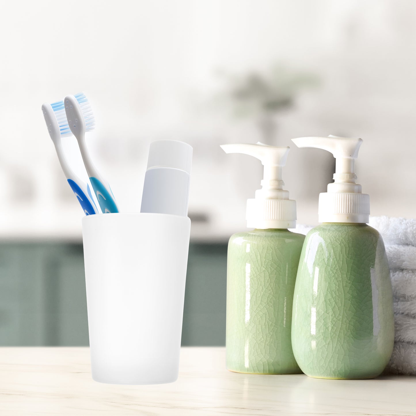 2 Pcs Solid Bathroom Toothbrush Tumblers PP Cup for Bathroom Kitchen, 4.52"x3.03" Clear