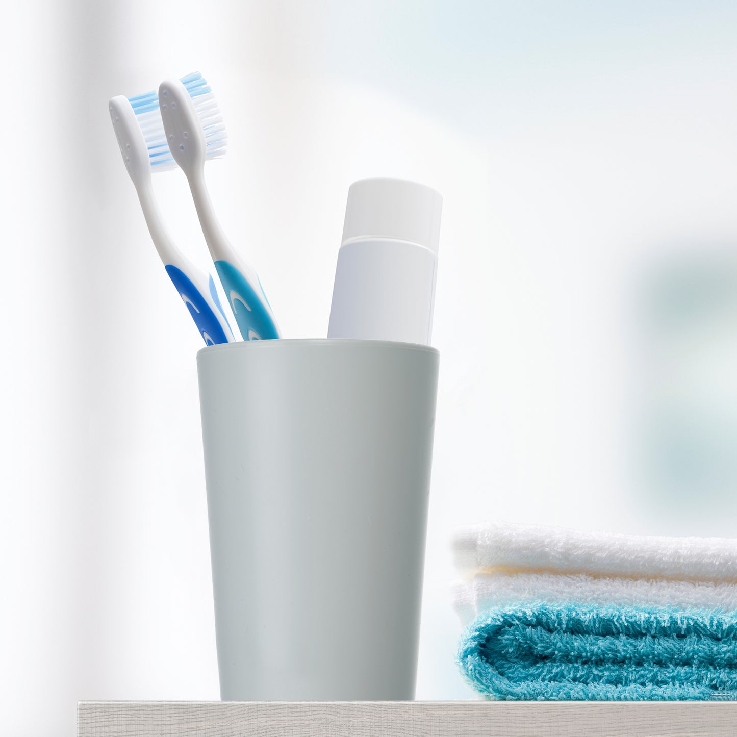 2 Pcs Solid Bathroom Toothbrush Tumblers PP Cup for Bathroom Kitchen, 4.52"x3.03" Gray