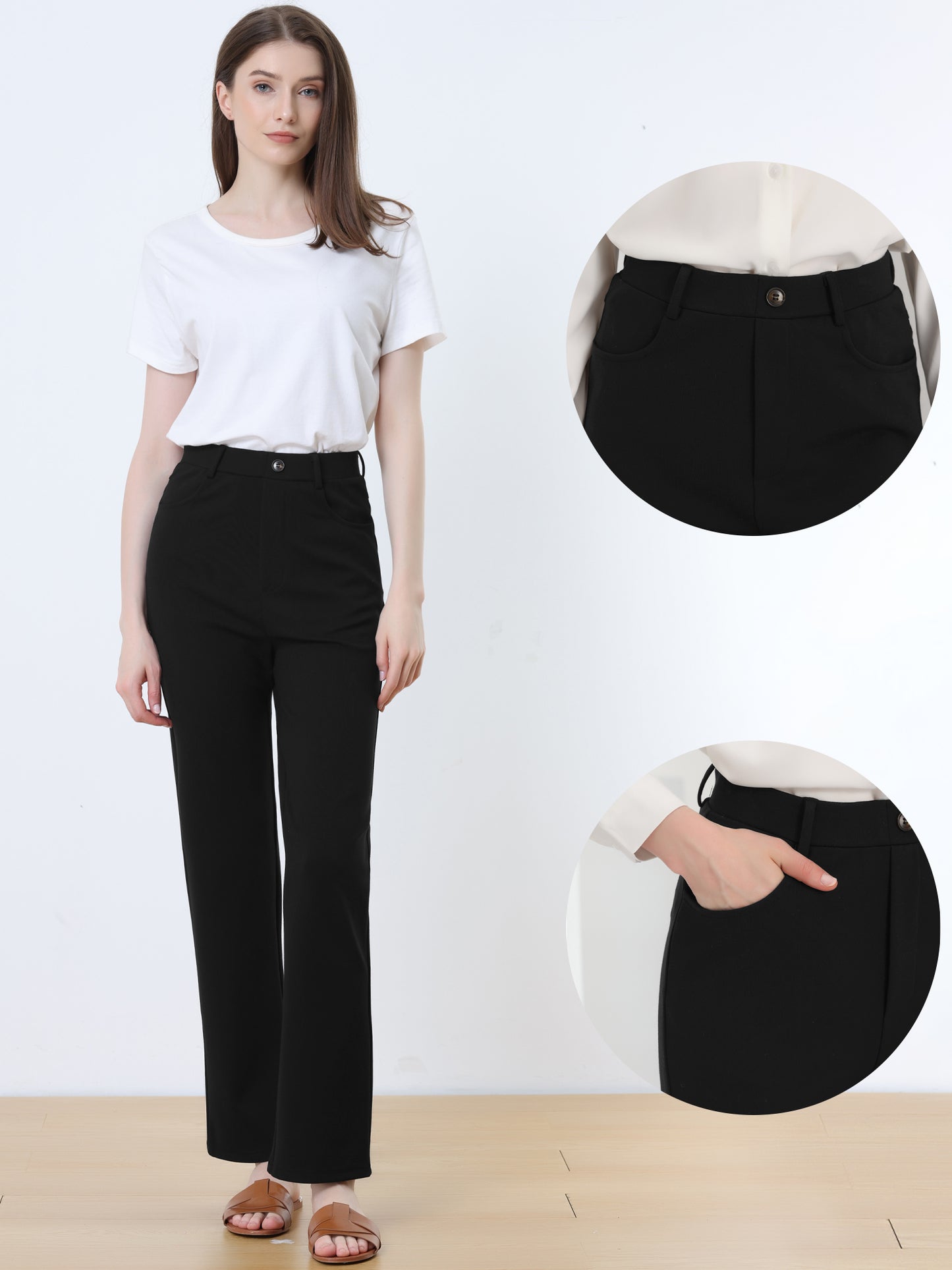 Pantalones de trabajo para mujer, de cintura alta, rectos, elásticos, para yoga y negocios