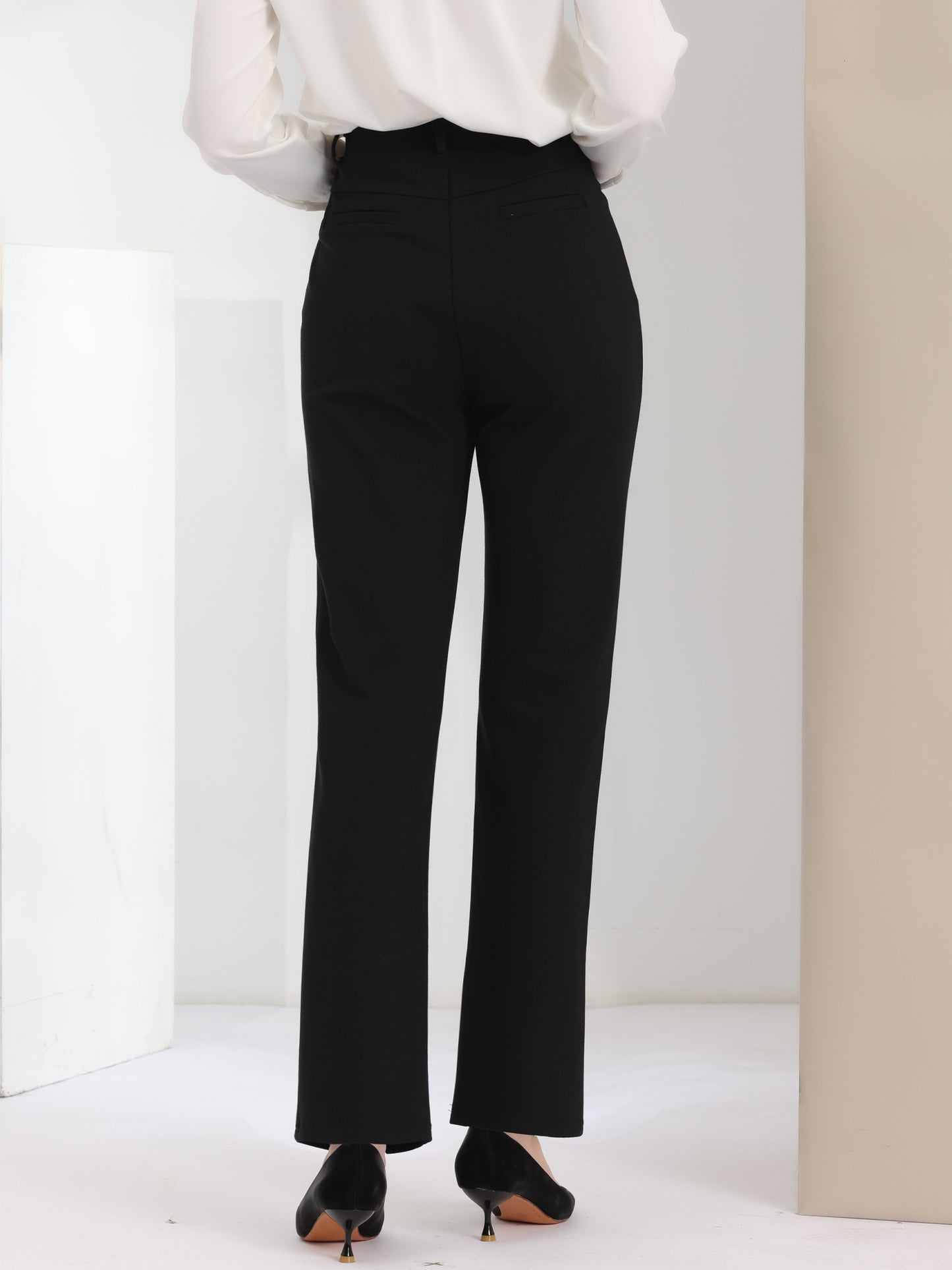 Pantalones de trabajo para mujer, de cintura alta, rectos, elásticos, para yoga y negocios