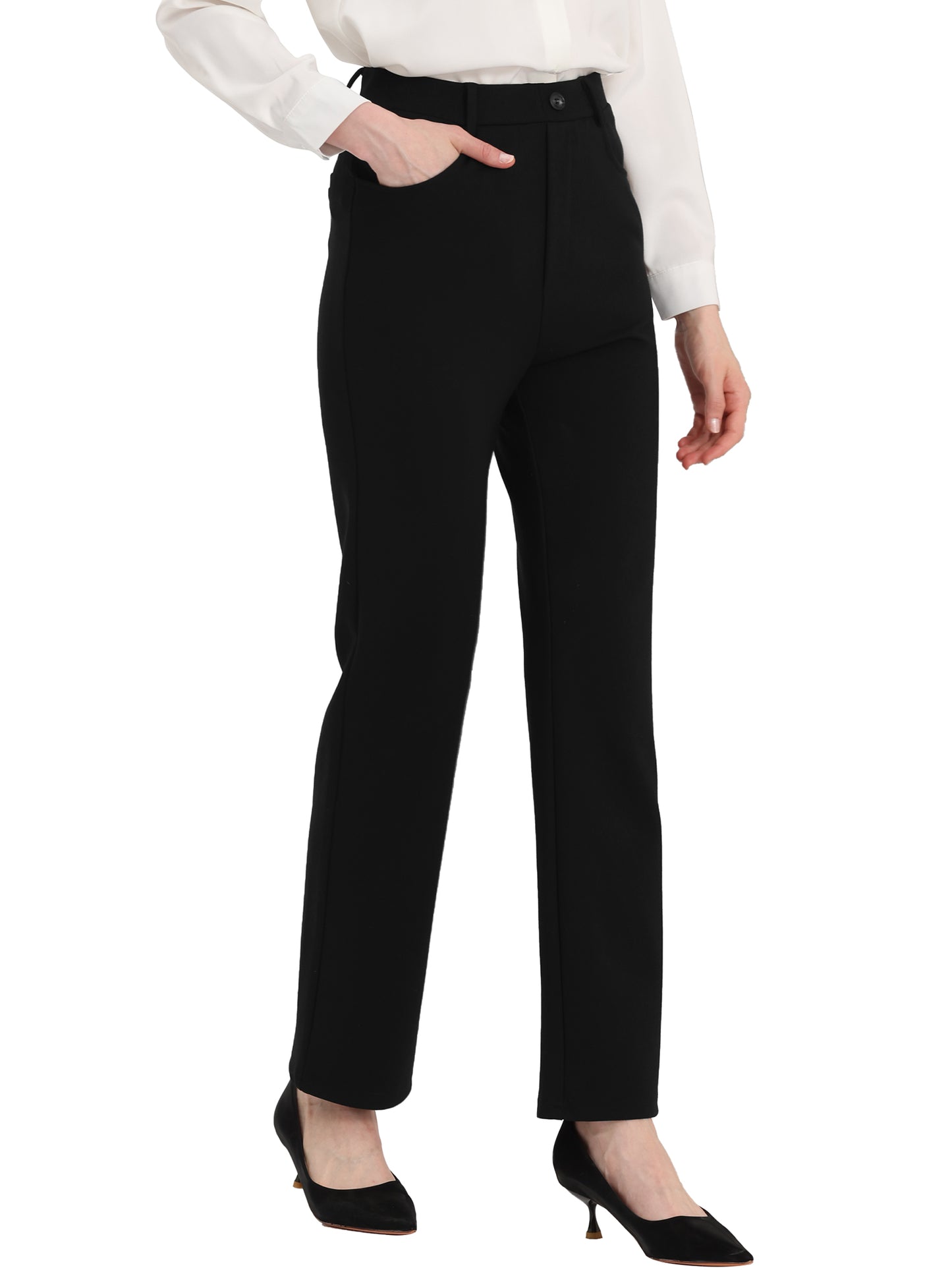 Pantalones de trabajo para mujer, de cintura alta, rectos, elásticos, para yoga y negocios