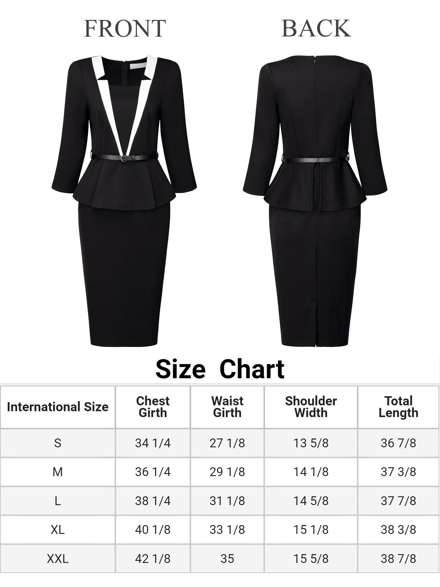 Women's Office Dress 3/4 Sleeve Notch Collar Work Sheath Dresses