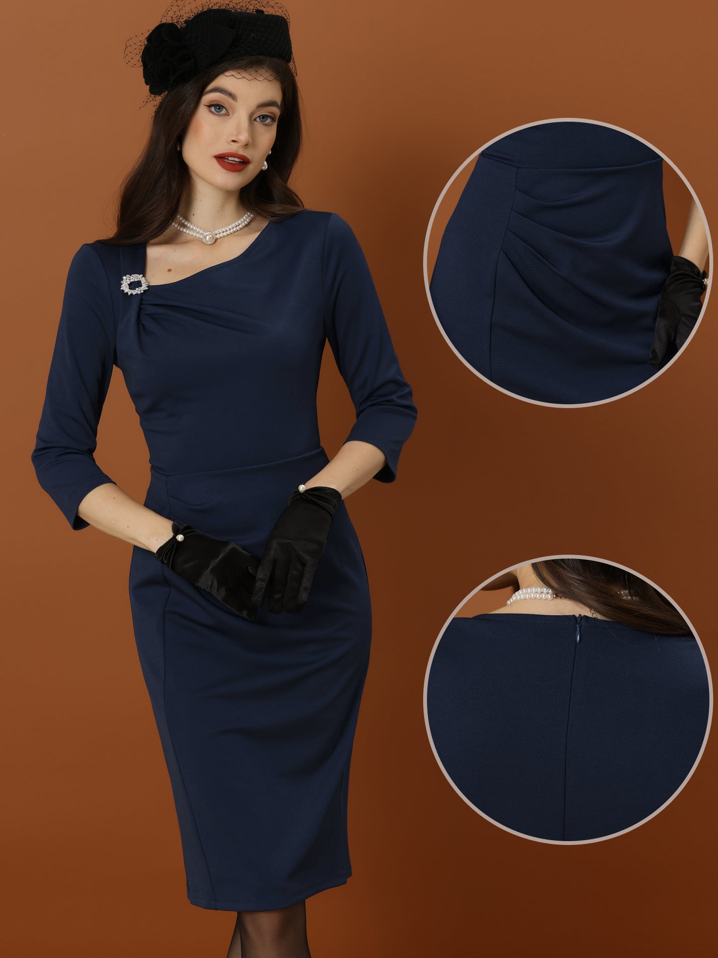 Women's Retro Work Office Dresses Knee Length Sheath Pencil Dress