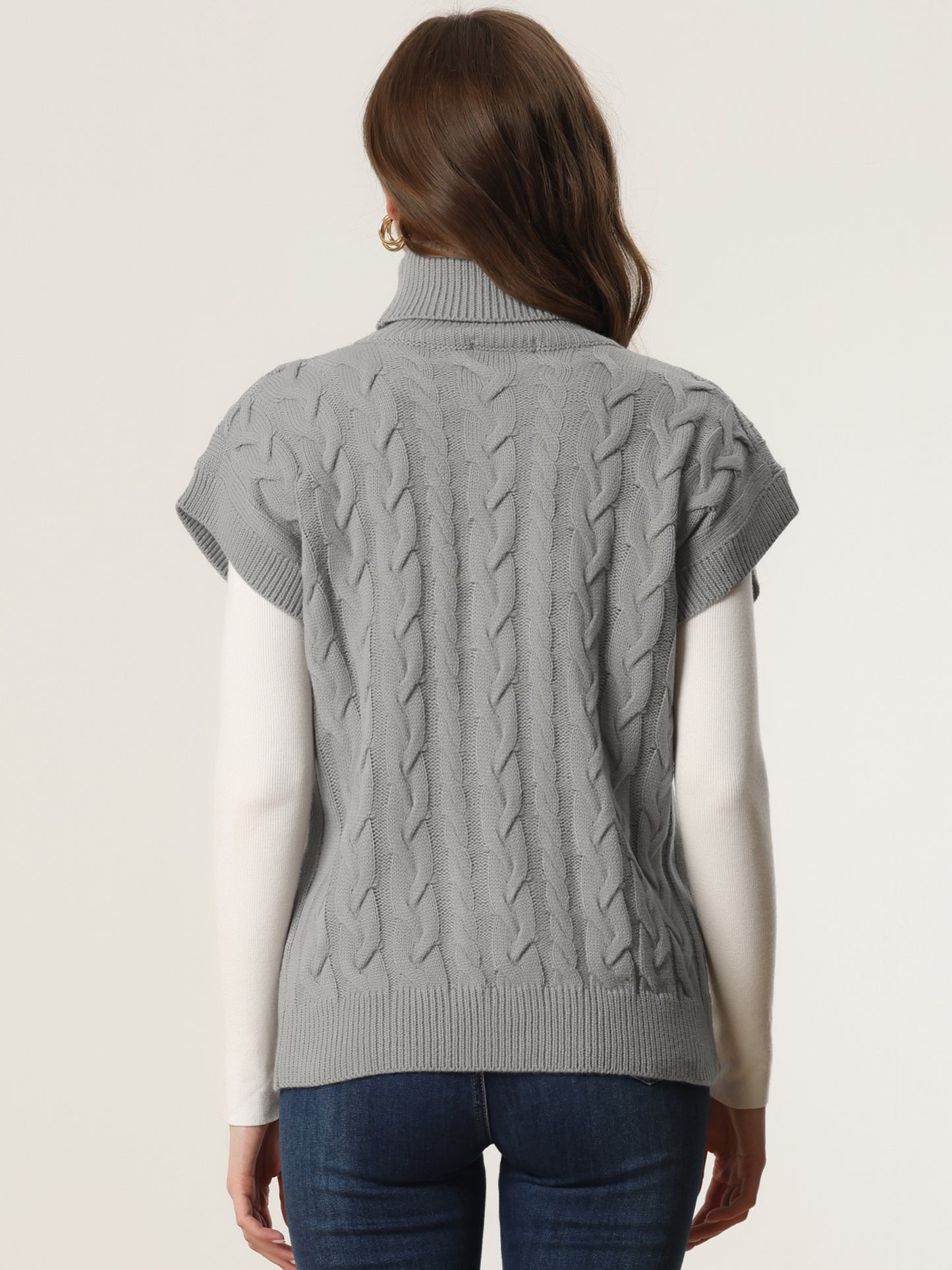 Women's Casual Turtleneck Twist Sleeveless Vest Solid Color Knit Pullover Sweater