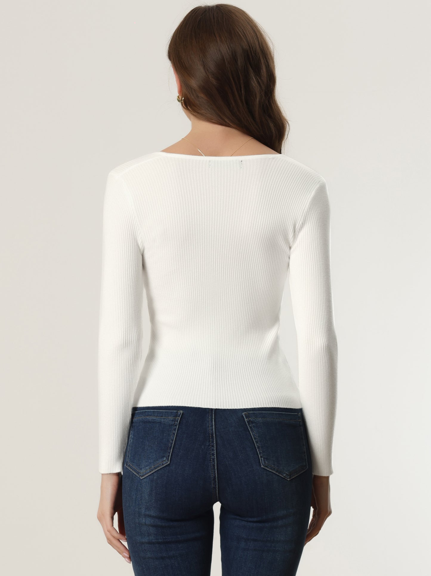 Women's Casual Sweetheart Neck Sweater Long Sleeve Top Slim Fit Pullover Sweater